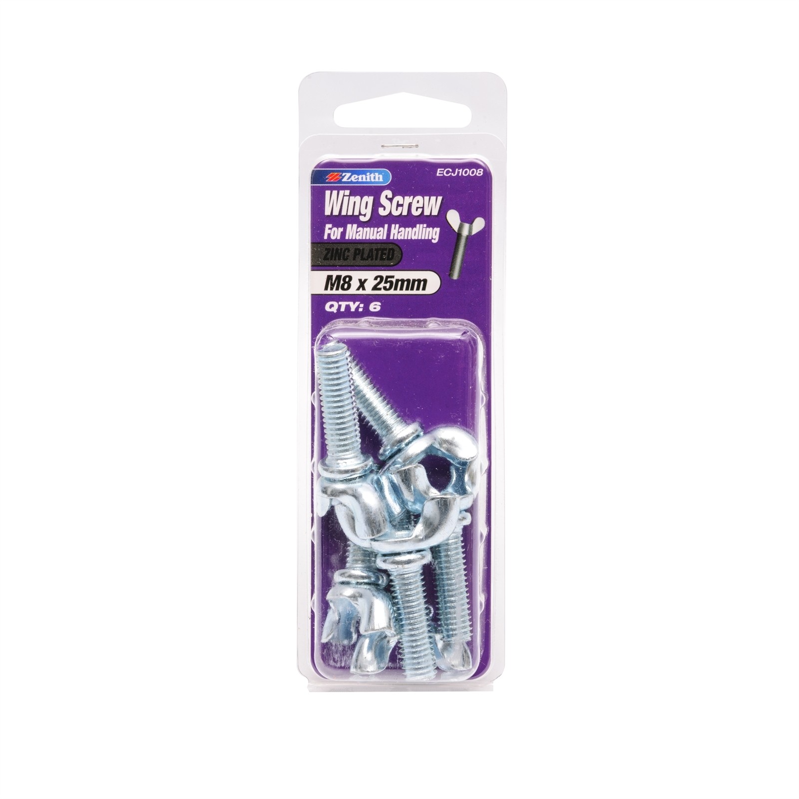 Zenith M8 x 25mm Zinc Plated Wing Screw - 6 pieces