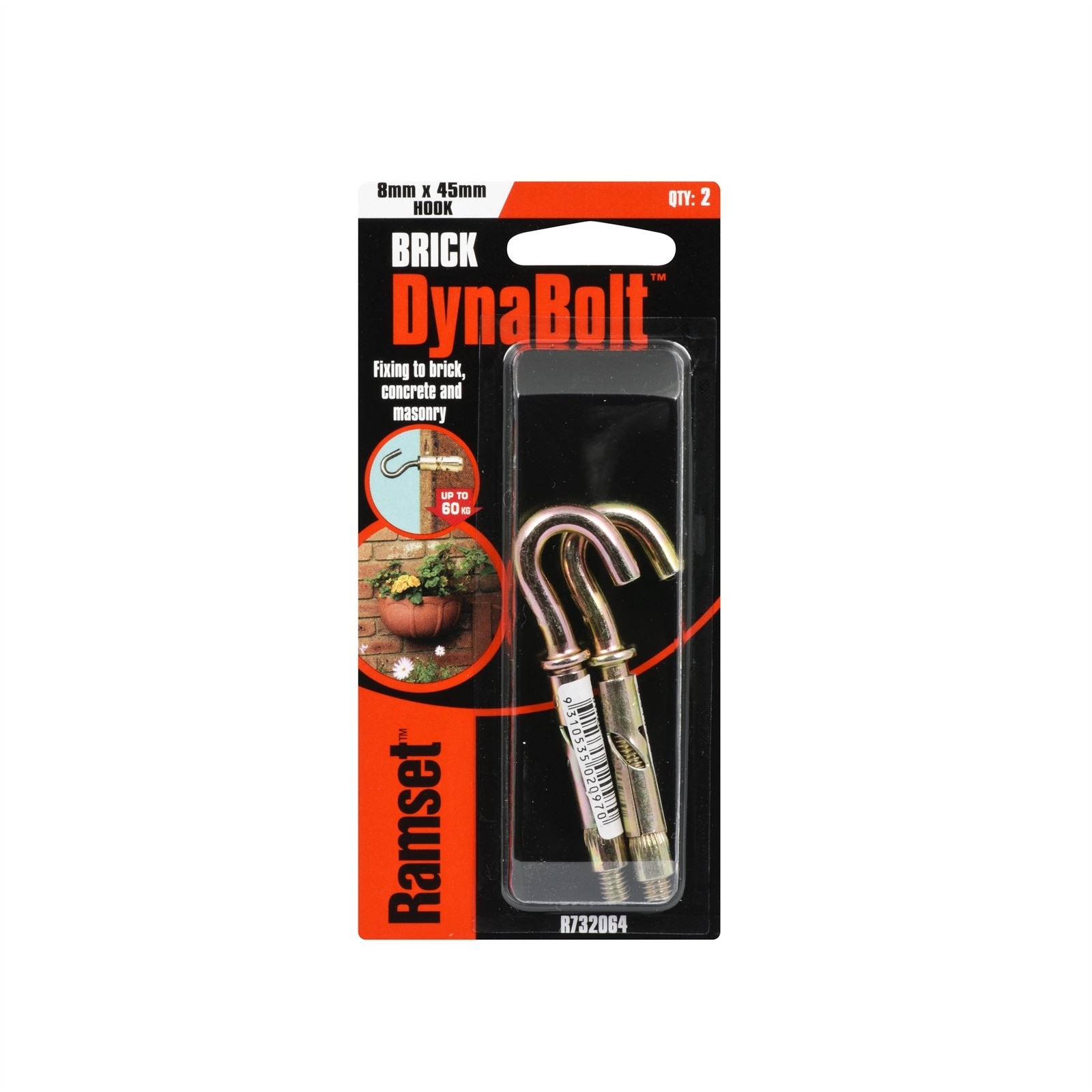 Ramset 8 x 45mm DynaBolt Plus Hook - 2 pieces