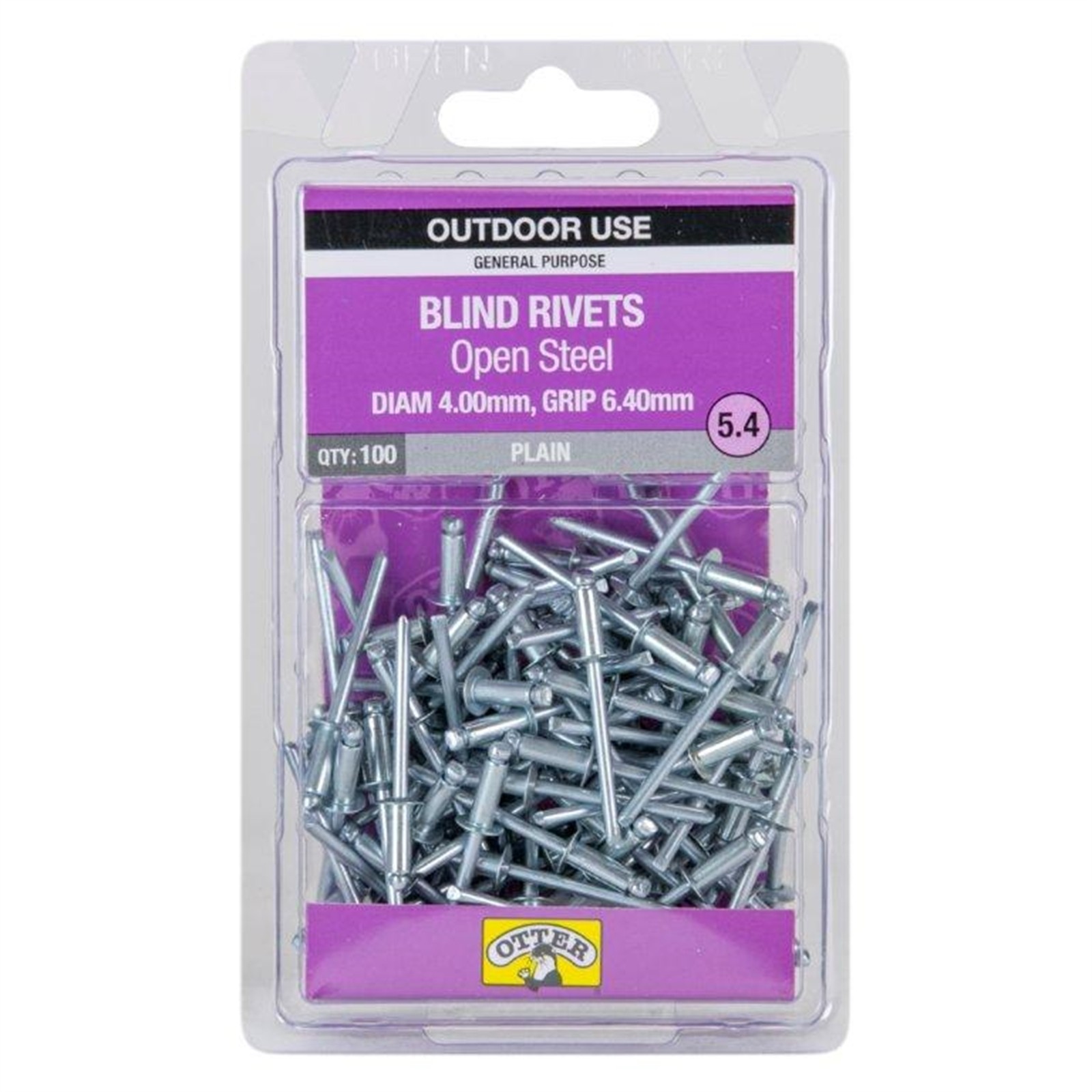 Otter 4.0 x 6.4mm Open Steel Blind Rivets - 100 pieces