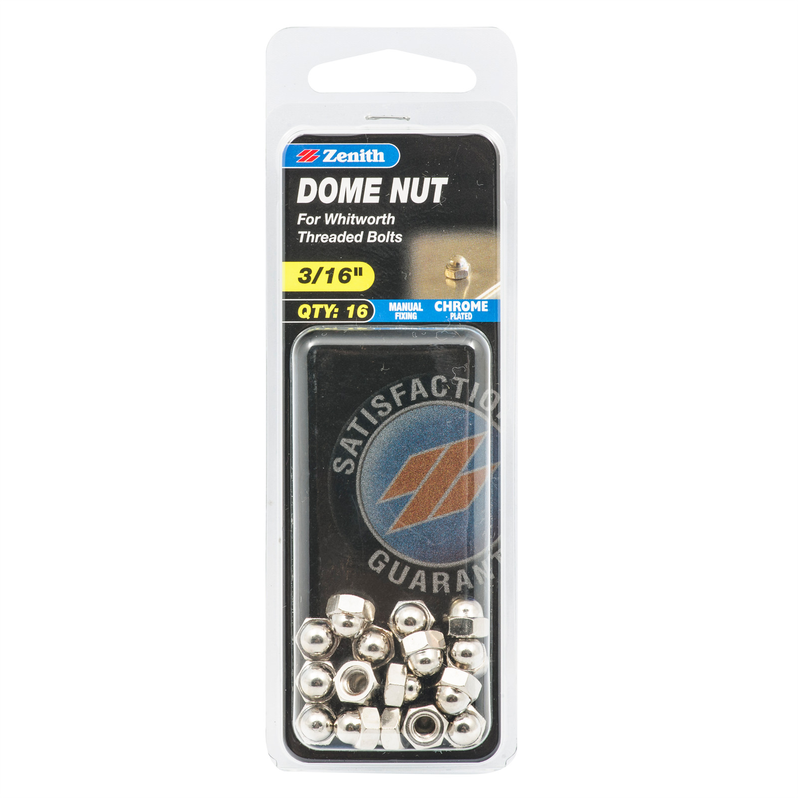 Zenith 3/16" Chrome Plated Dome Nut 2 pcs