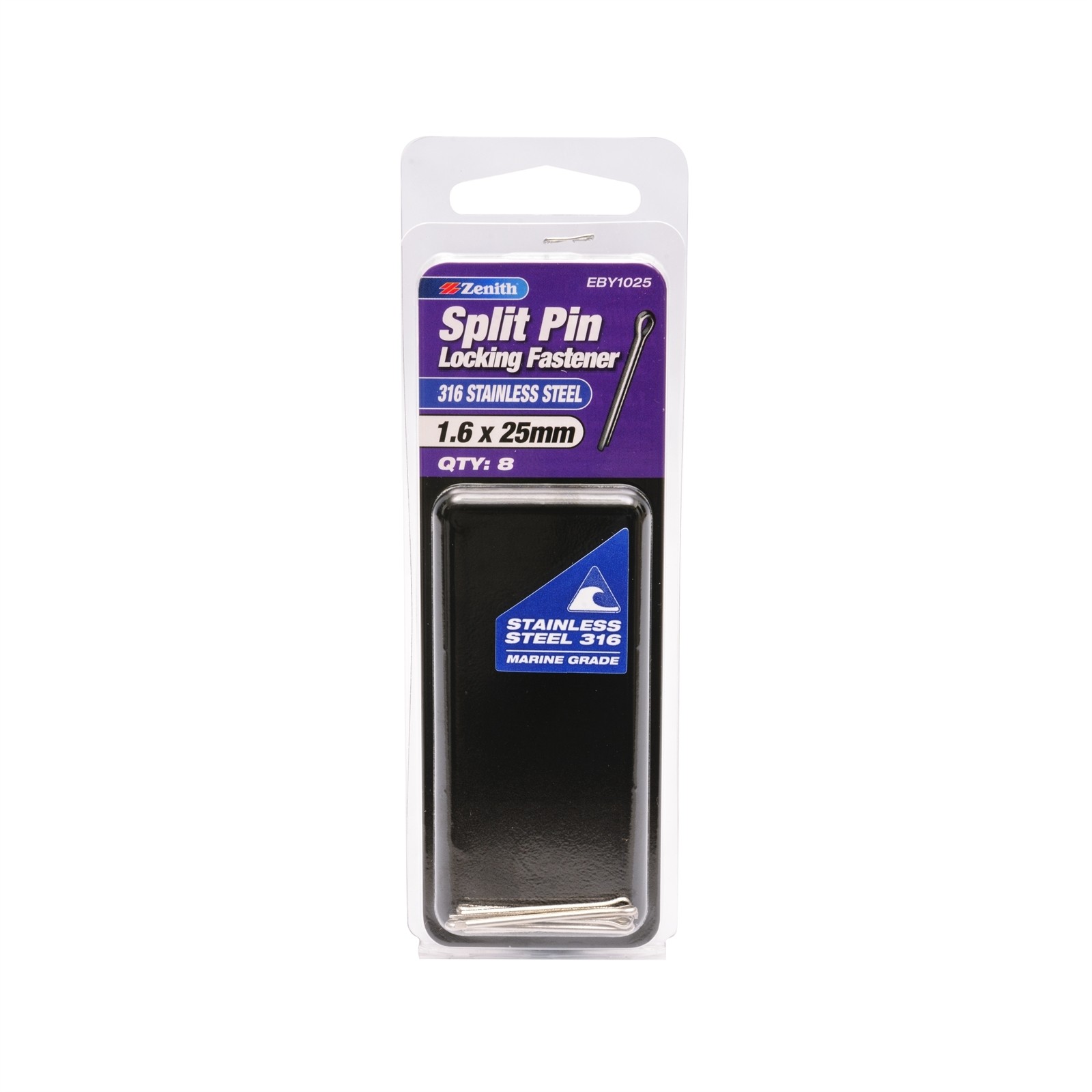 Zenith 1.6 x 25mm 316 Stainless Steel Split Pin - 8 pieces