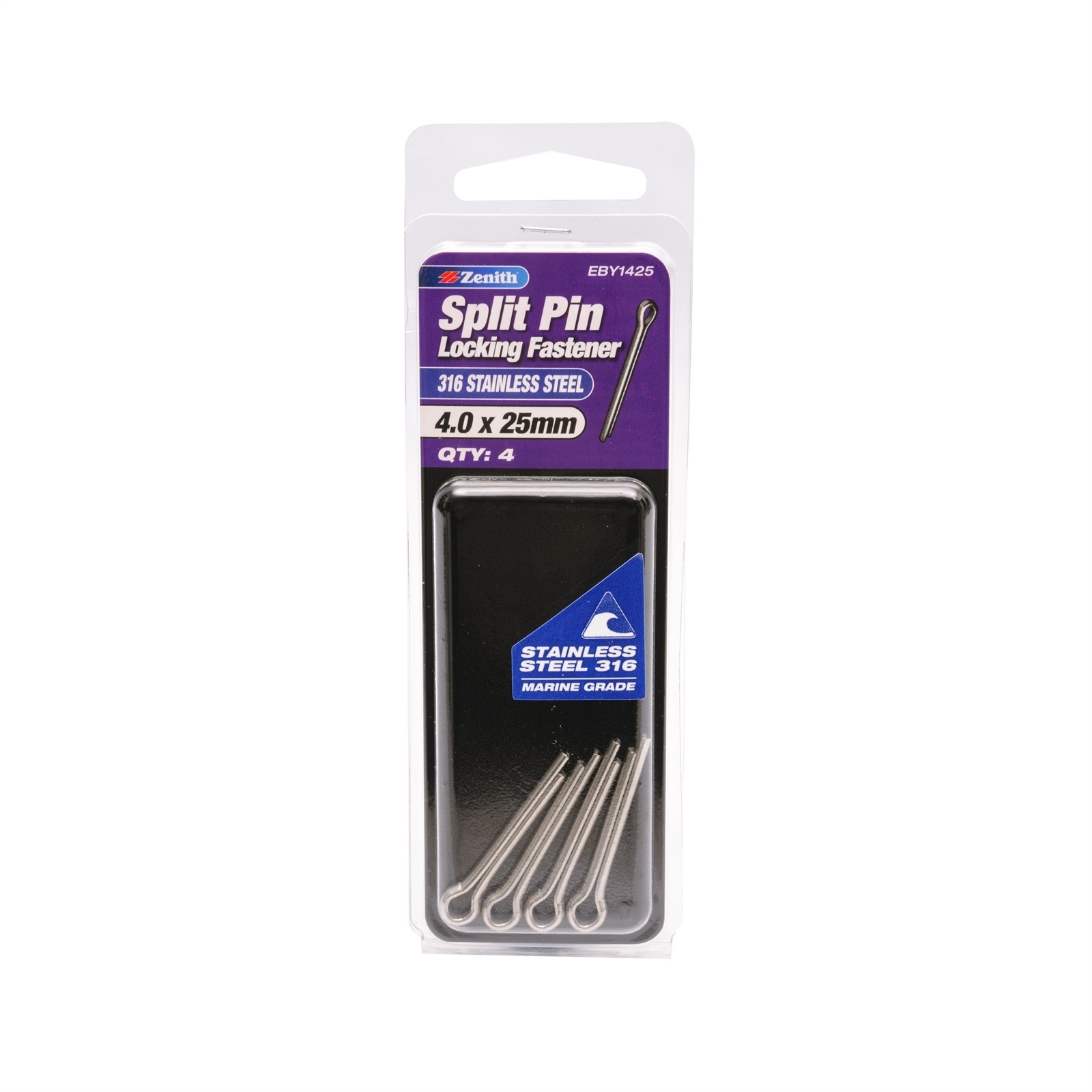 Zenith 4.0 x 25mm 316 Stainless Steel Split Pin - 4 pieces