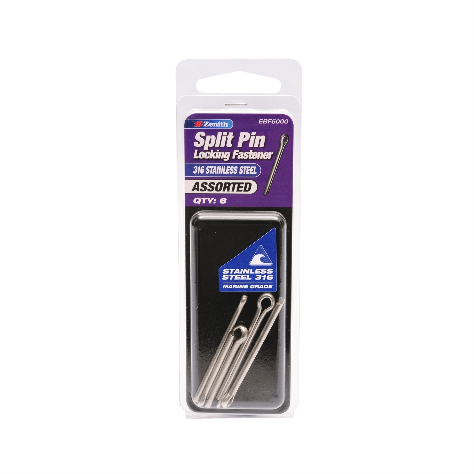 Zenith Assorted 316 Stainless Steel Split Pin - 6 pieces