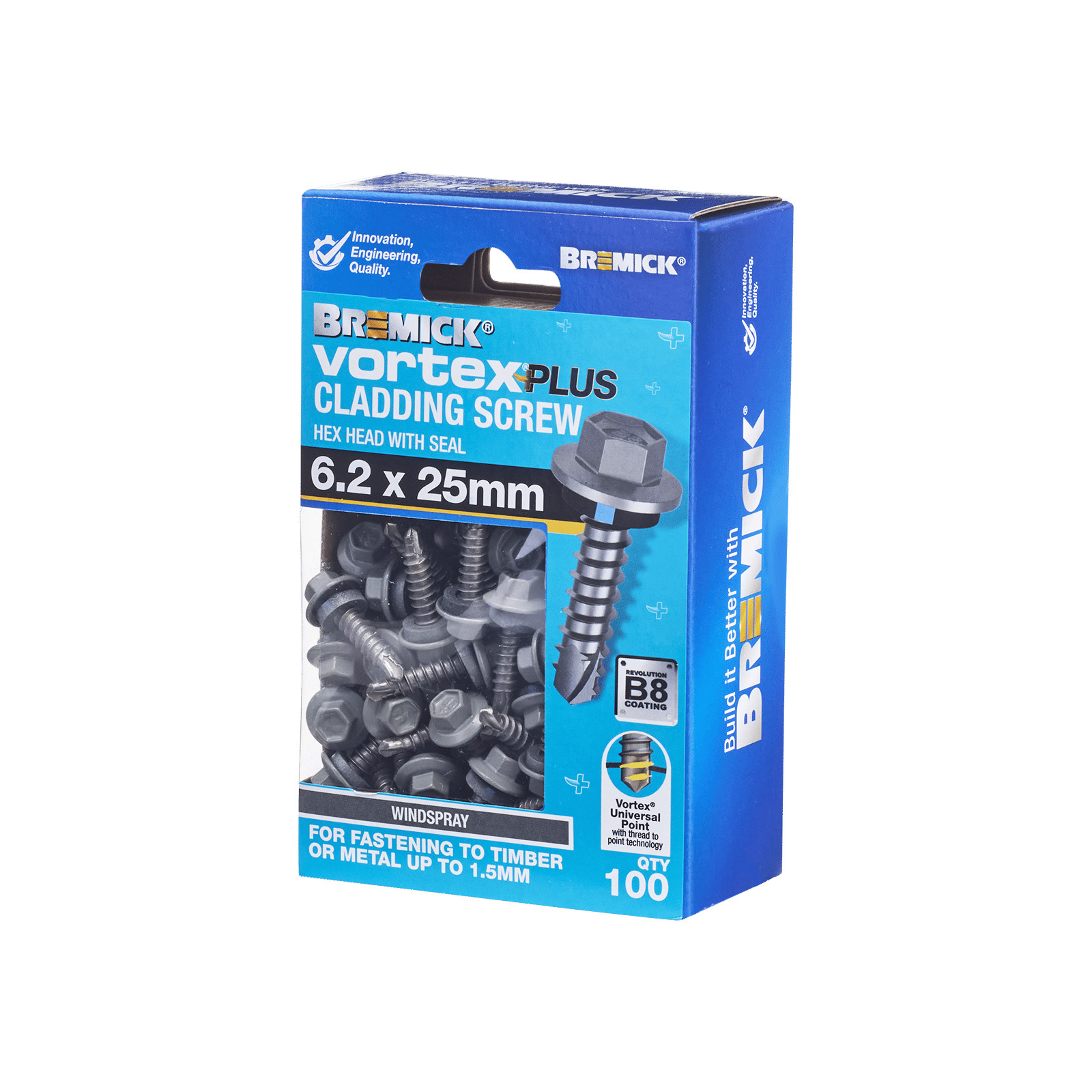 Bremick Vortex Plus Cladding Screw 6.2 x 25mm HEX B8 WS BOX 100