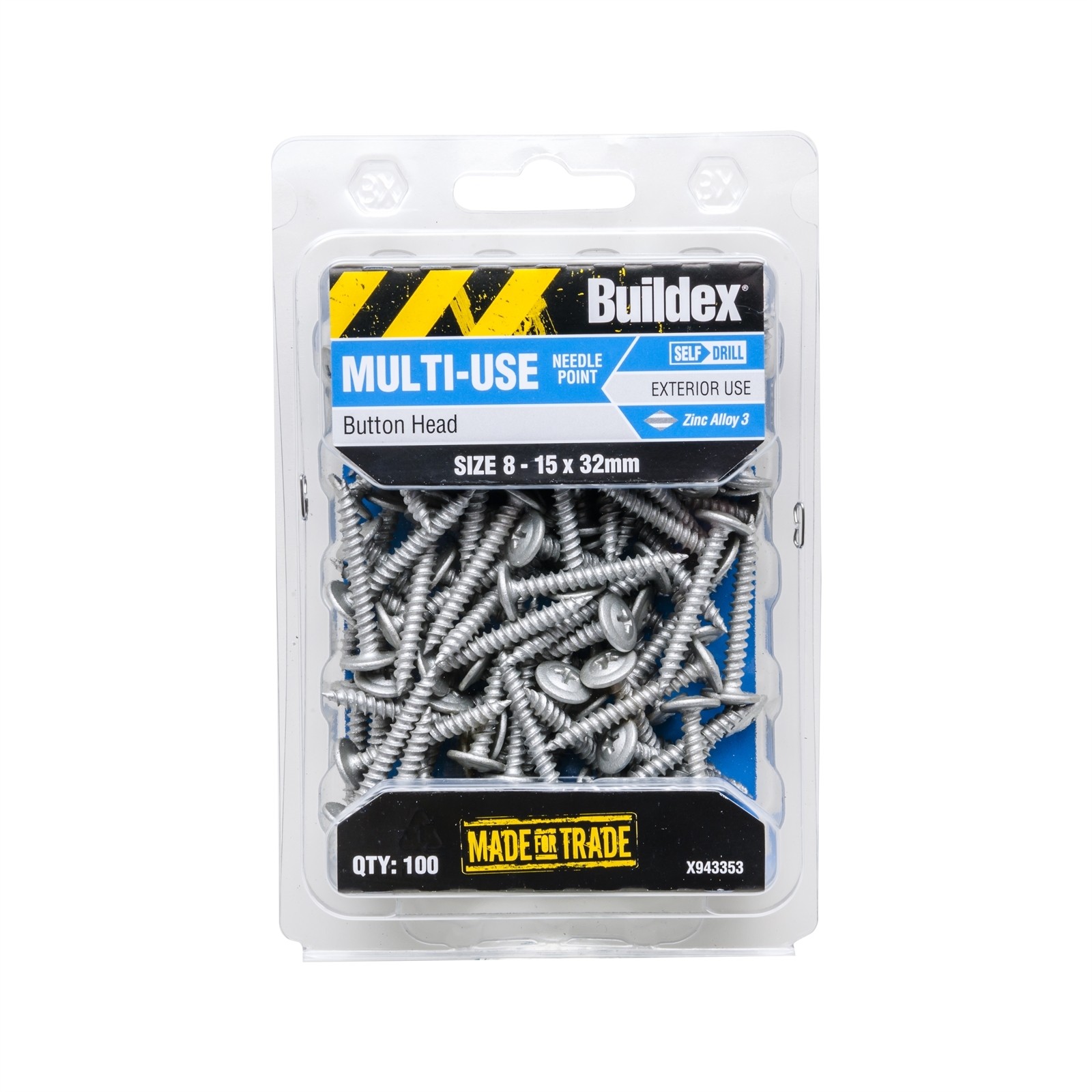 Buildex 8 - 15 x 32mm Button Head Needle Point Screws - 100 pieces