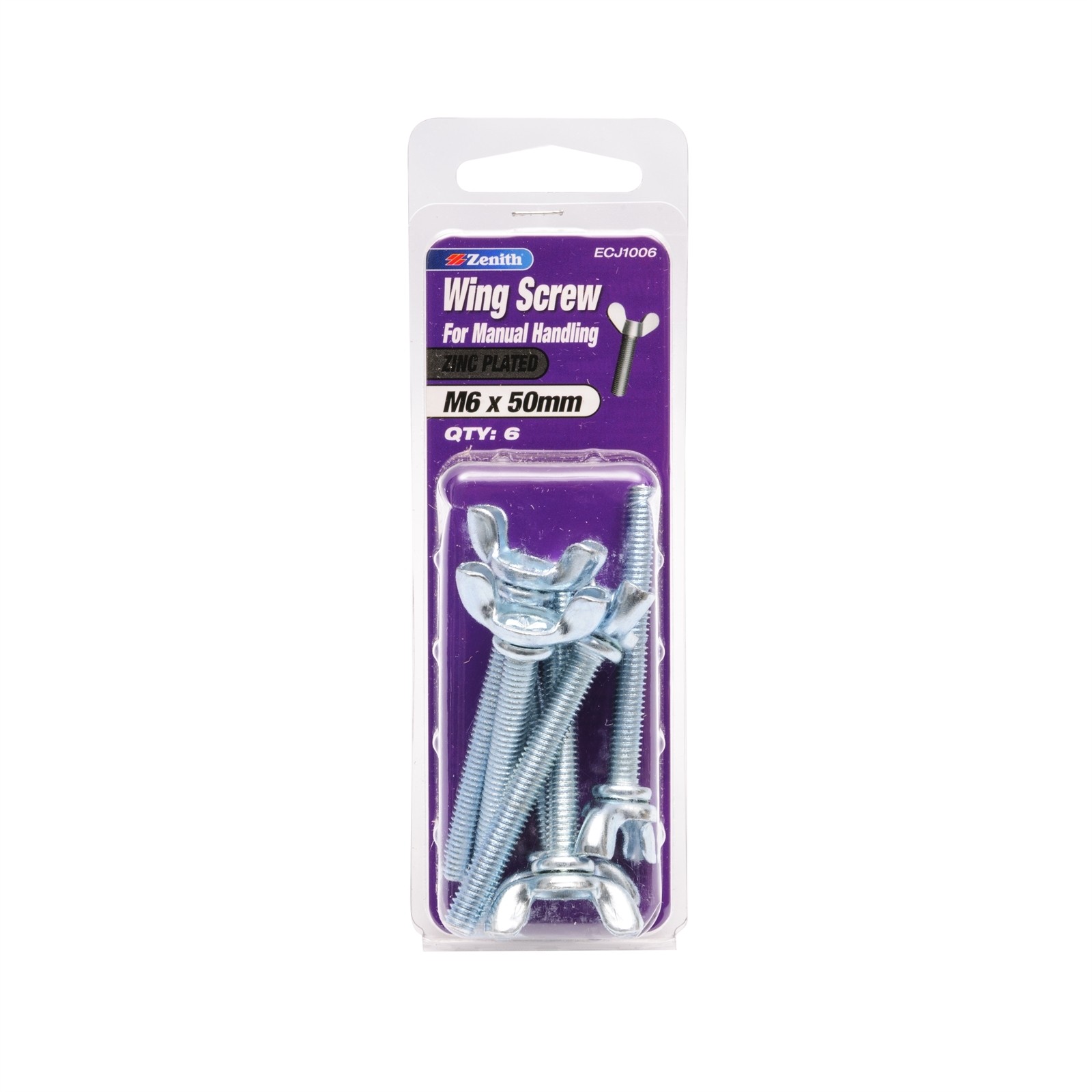 Zenith M6 x 50mm Zinc Plated Wing Screw - 6 pieces