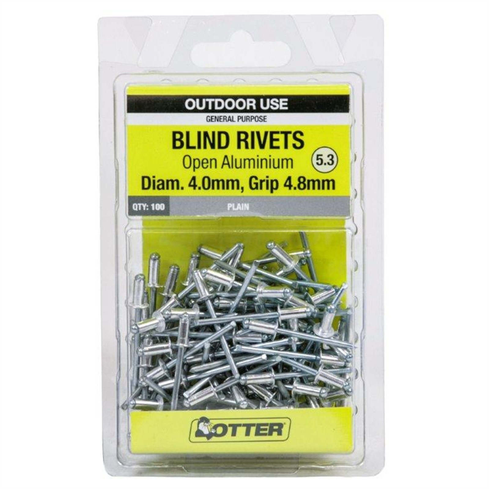 Otter 4.0 x 4.8mm Open Aluminium Blind Rivets - 100 pieces