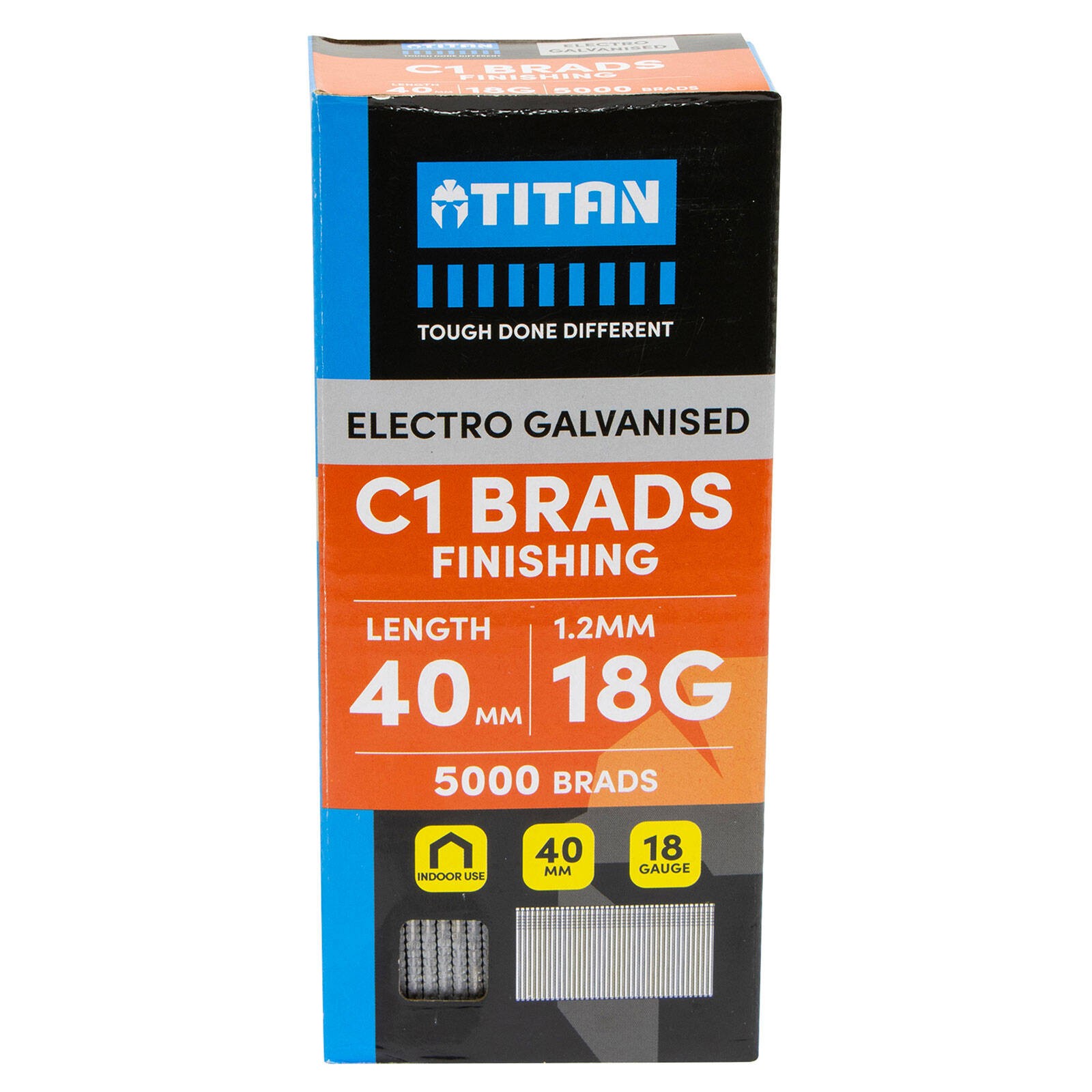 Titan 40 x 1.25mm Electro Galvanised Straight Collated Nail C1 Brads - Pack 5000
