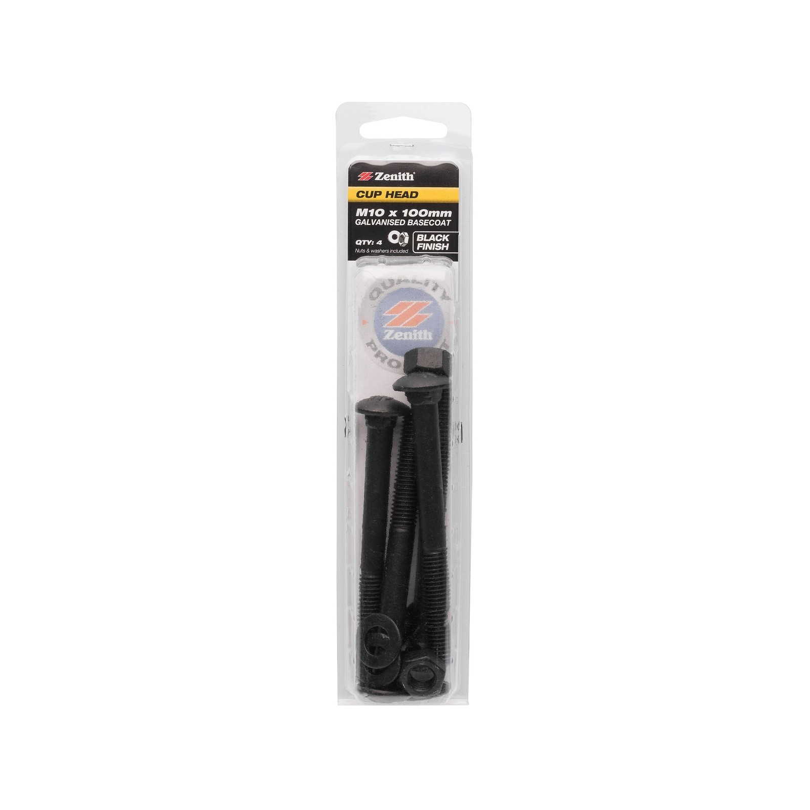 Zenith M10 x 100mm Black Cup Head Bolt - 2 pieces