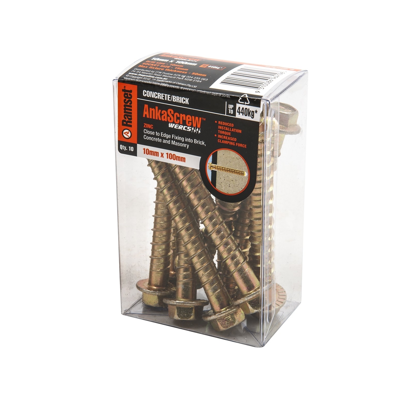Ramset 10 x 100mm WFH Zinc AnkaScrew Masonry Anchor - 10 pieces