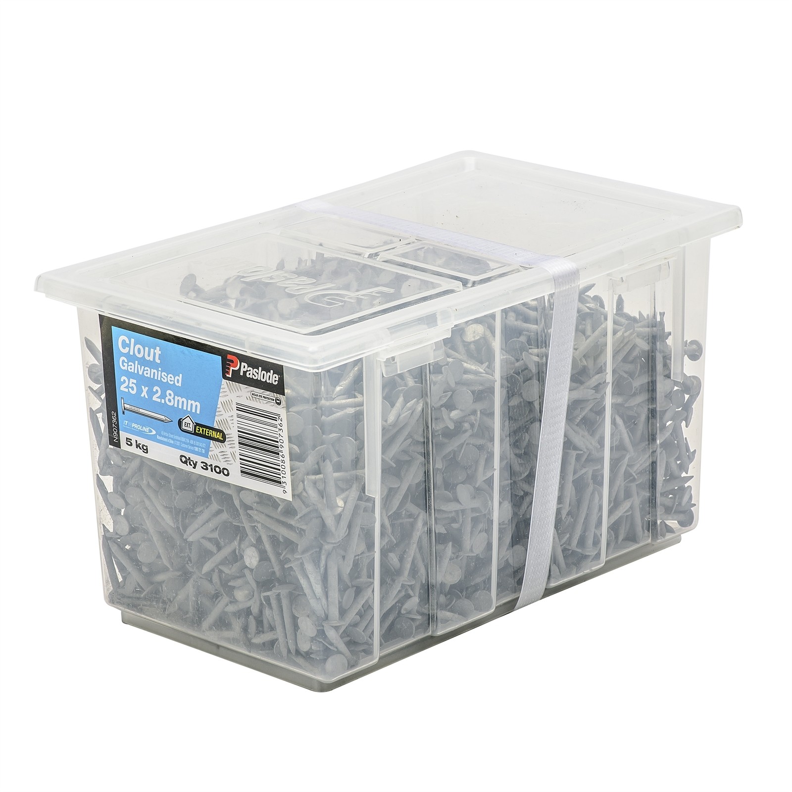 Paslode 25 x 2.8mm 5kg Galvanised Clouts - 3100 pieces