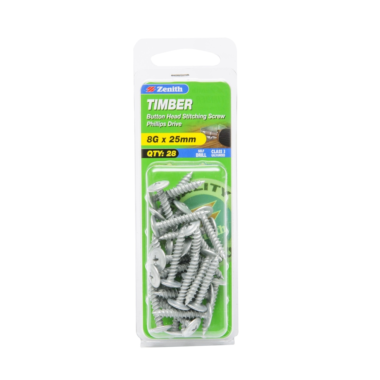 Zenith 8G x 25mm Galvanised Button Head Stitching Timber Screws - 28 pieces