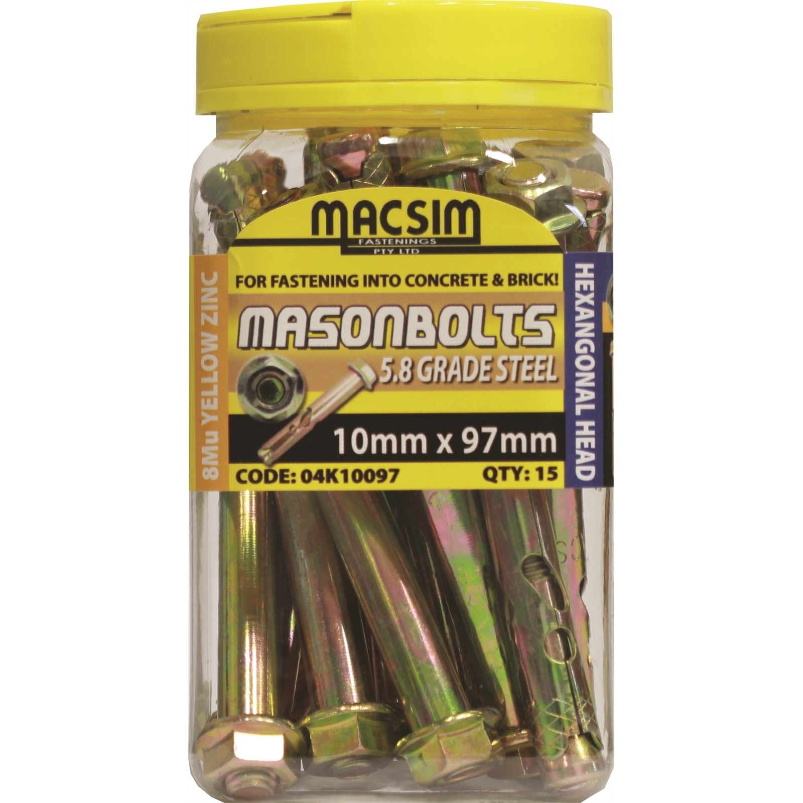 Macsim Fasteners 10 x 97mm Yellow Zinc Plated Sleeve Anchor - 15 Pack(0)More opt