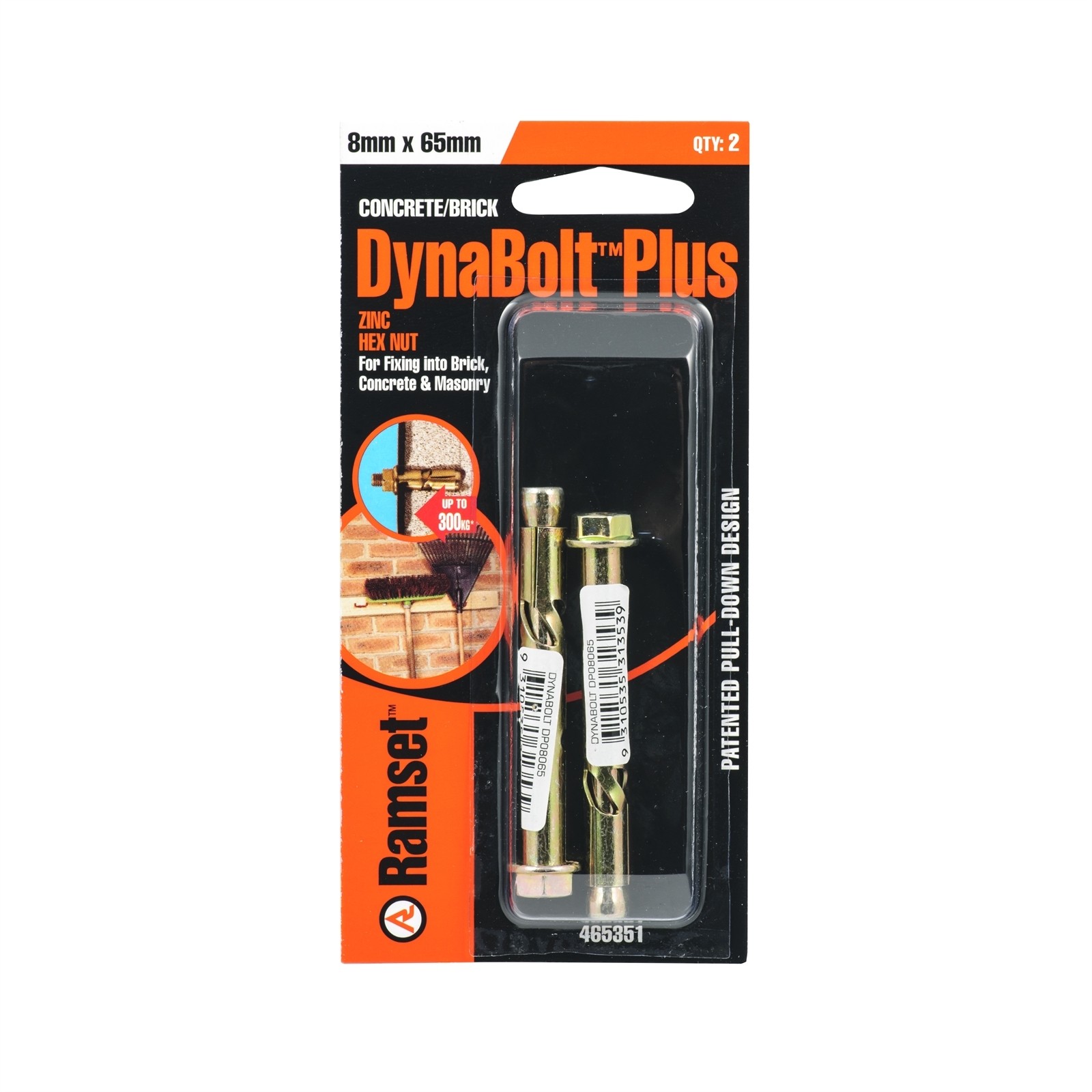 Ramset 8 x 65mm DynaBolt Plus Hex Nut Bolt 2 pcs