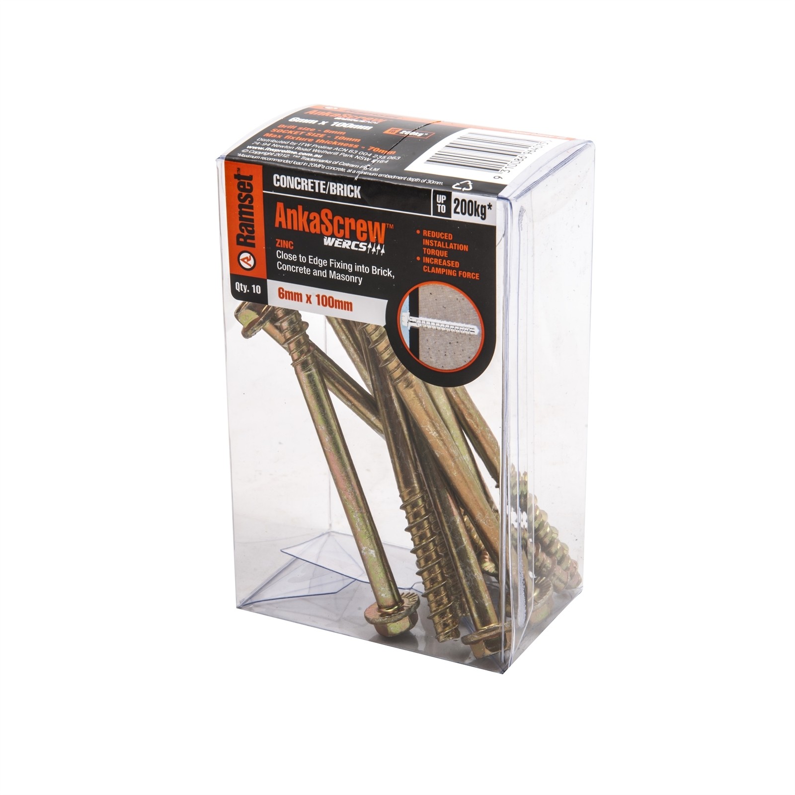 Ramset 6 x 100mm Zinc AnkaScrew Masonry Anchor - 10 pieces