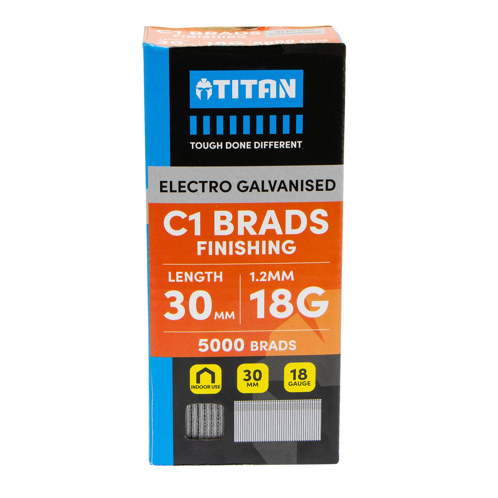 Titan 30 x 1.25mm Electro Galvanised Straight Collated Nail C1 Brads - Pack 5000