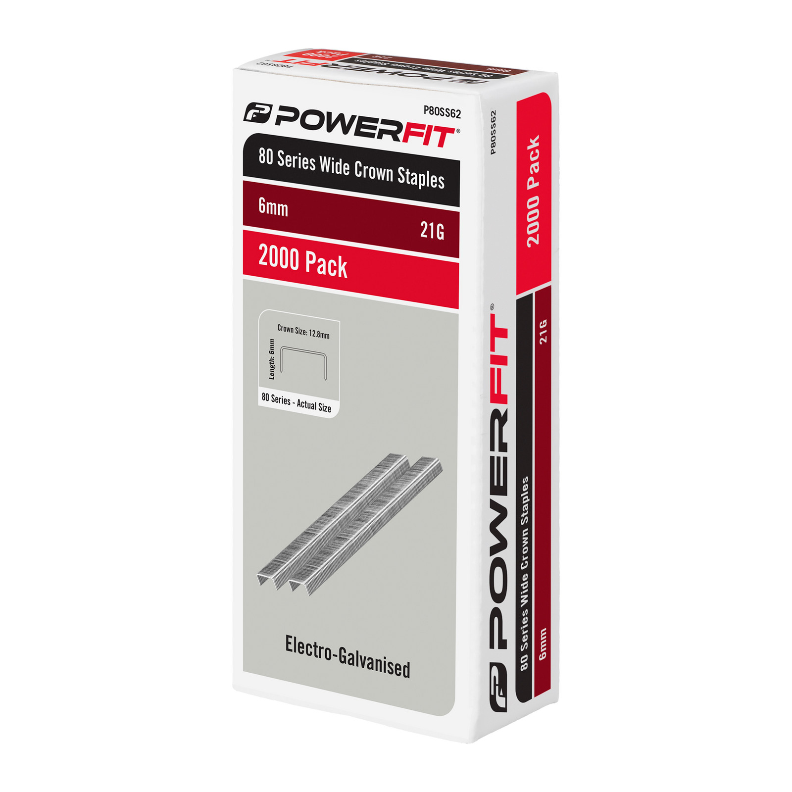 PowerFit 6mm 80 Series Electro-Galvanised Wide Crown Staples - 2000 pieces