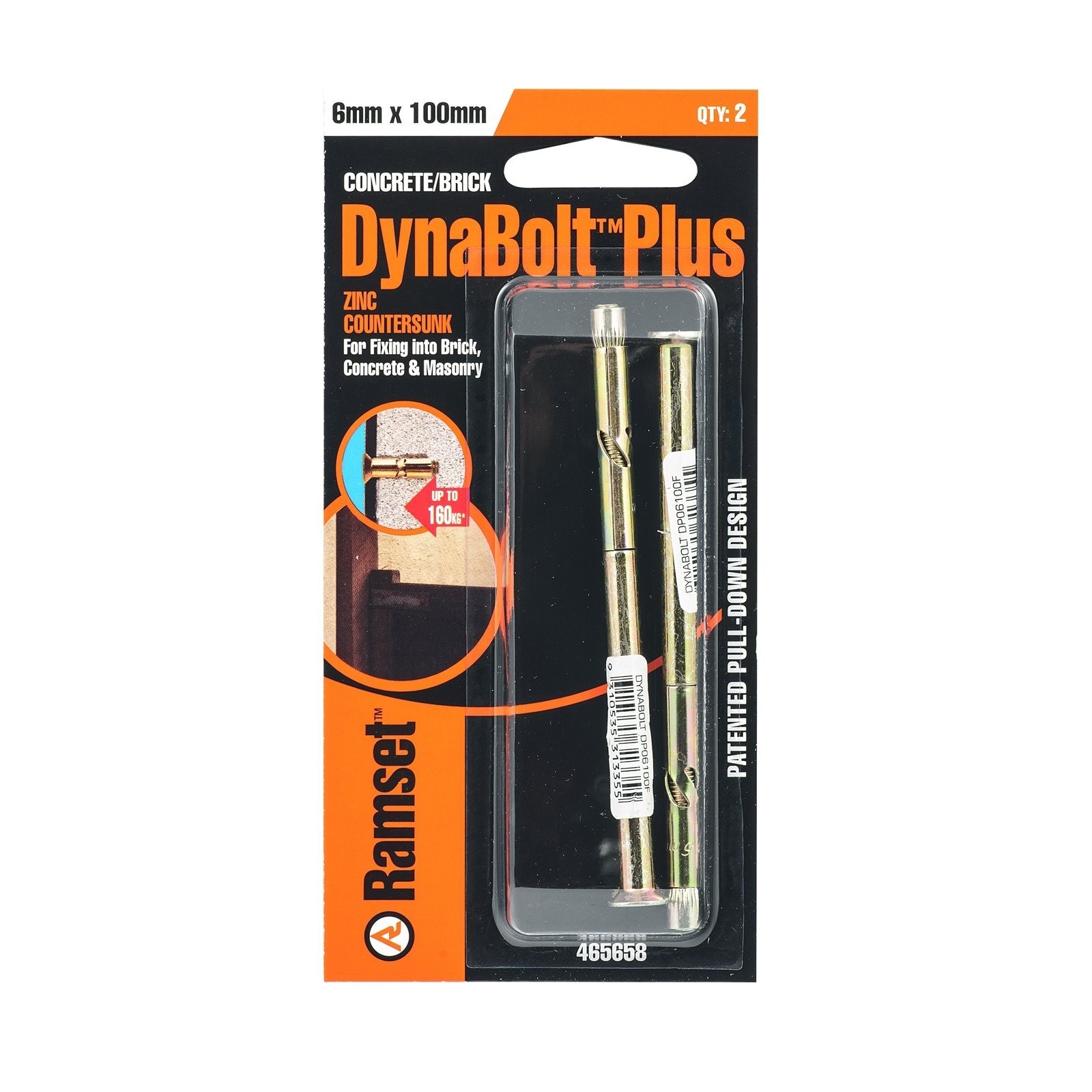 Ramset 6 x 100mm DynaBolt Plus Flat Head Bolt - 2 pieces