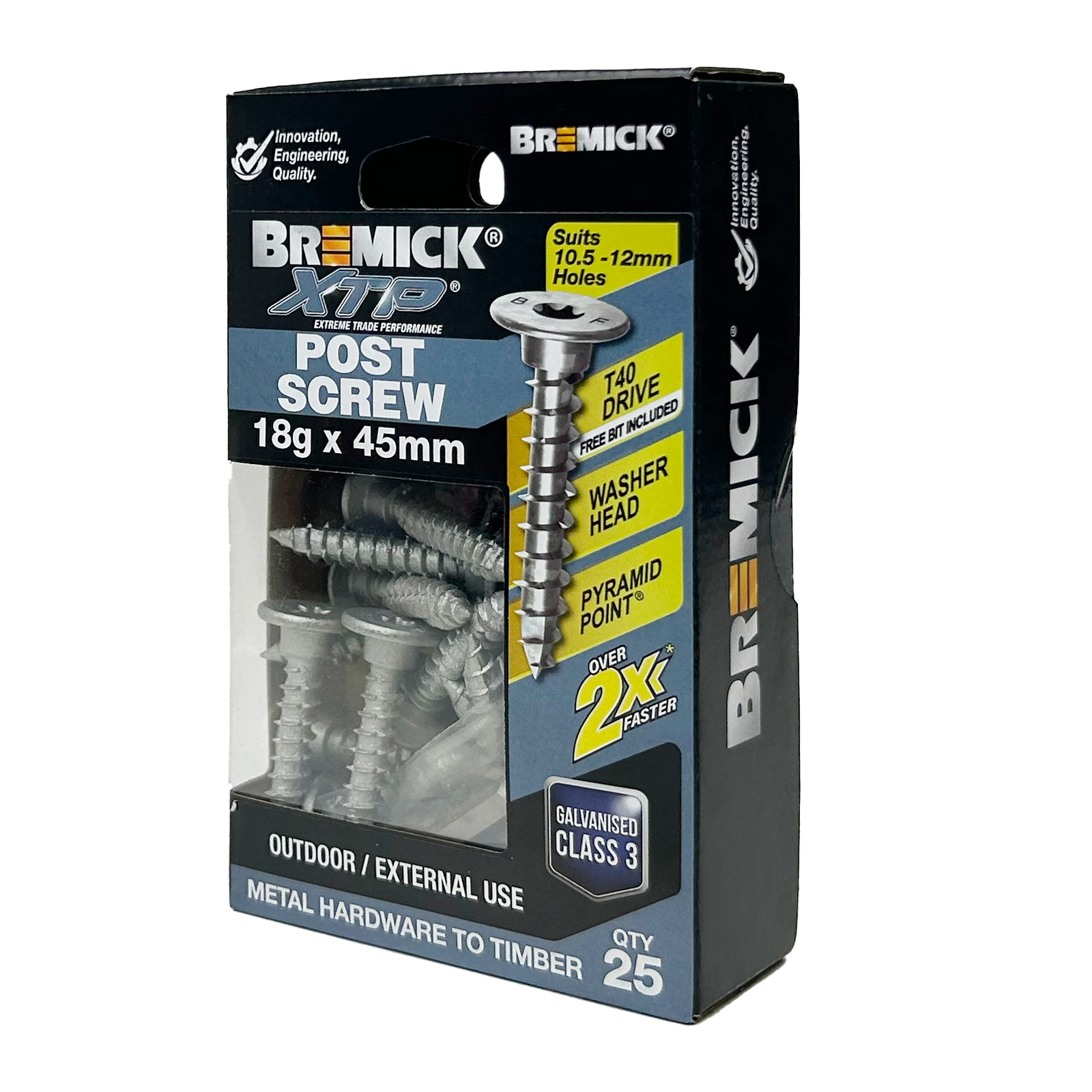 Bremick XTP Post Screw 18g x 45mm GALV T40 - 25 pieces