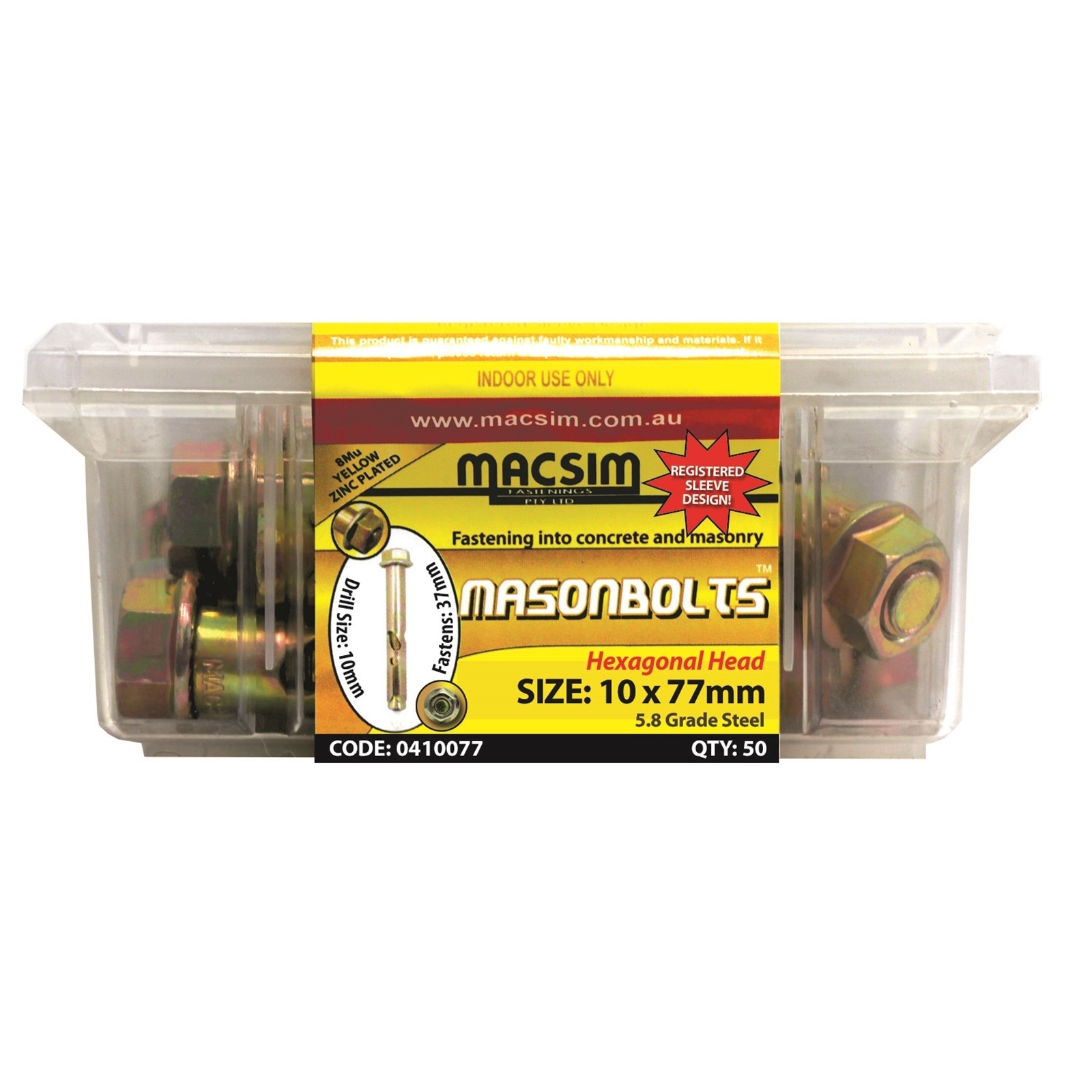 Macsim Fasteners 10 x 77mm Zinc Sleeve Anchor - 50 Pack(1)More options available