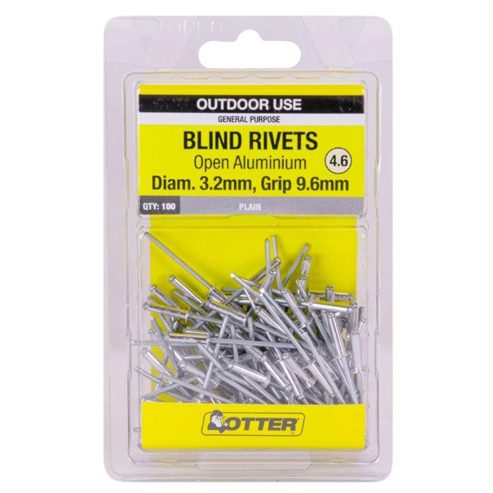 Otter 3.2 x 9.6mm Open Aluminium Blind Rivets - 100 pieces