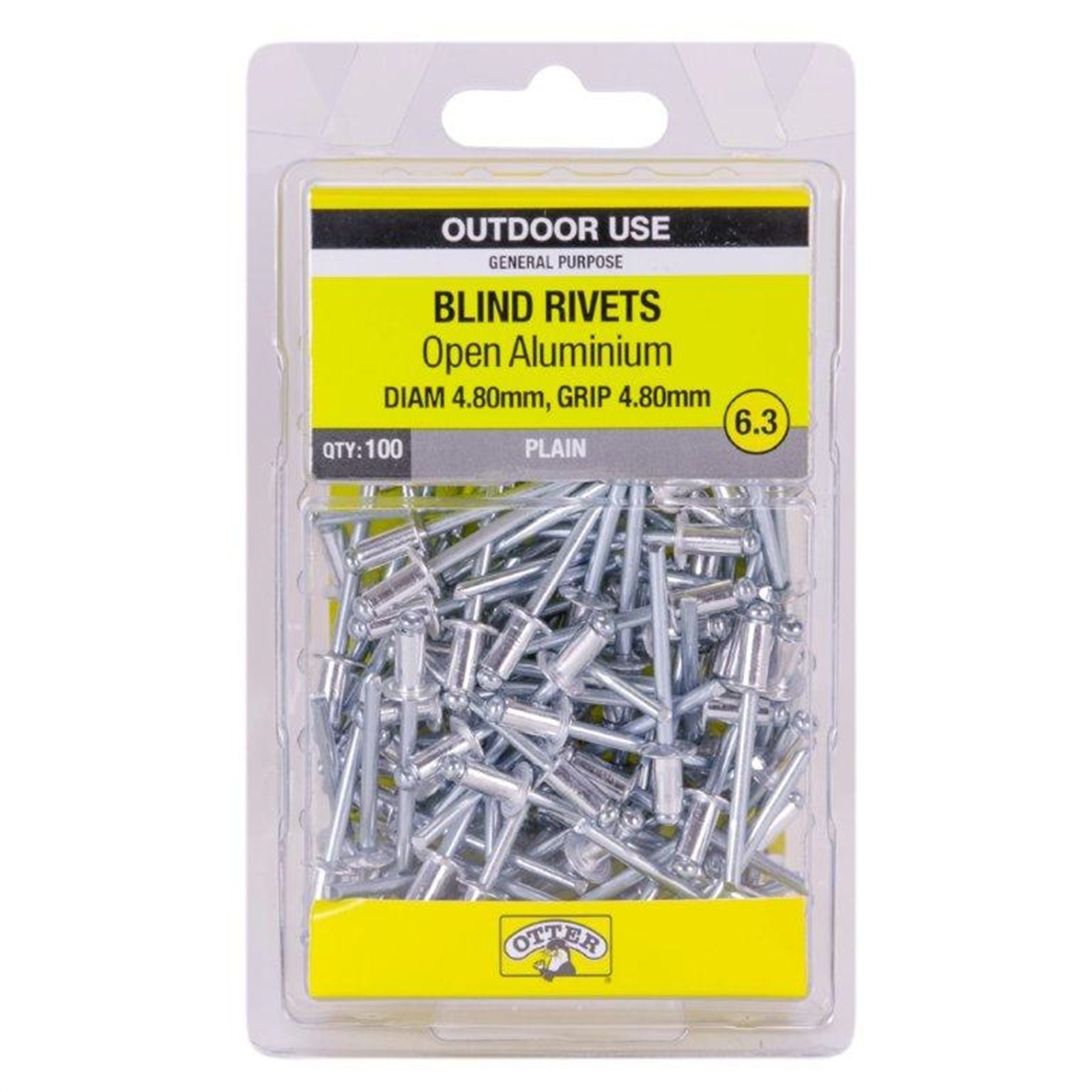 Otter 4.8 x 4.8mm Open Aluminium Blind Rivets - 100 pieces