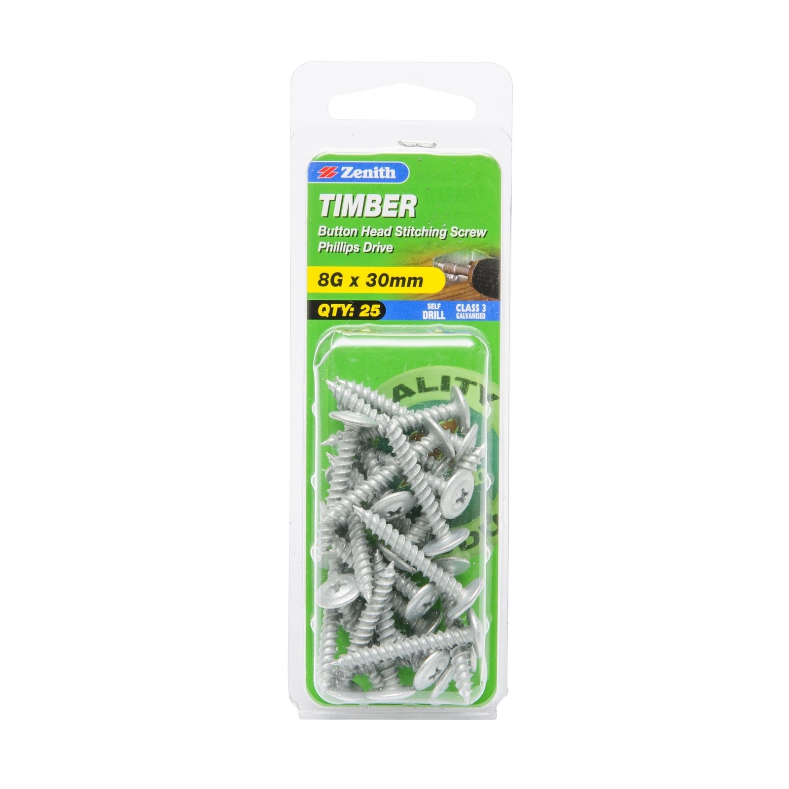 Zenith 8G x 30mm Galvanised Button Head Stitching Timber Screws - 25 pieces