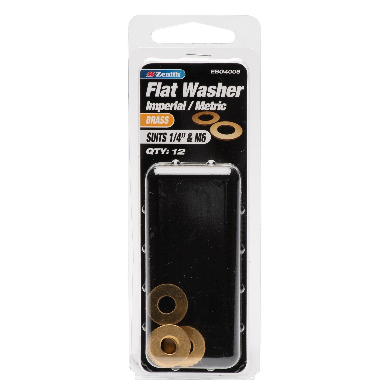 Zenith 1/4" M6 Solid Brass Flat Washer - 12 pieces