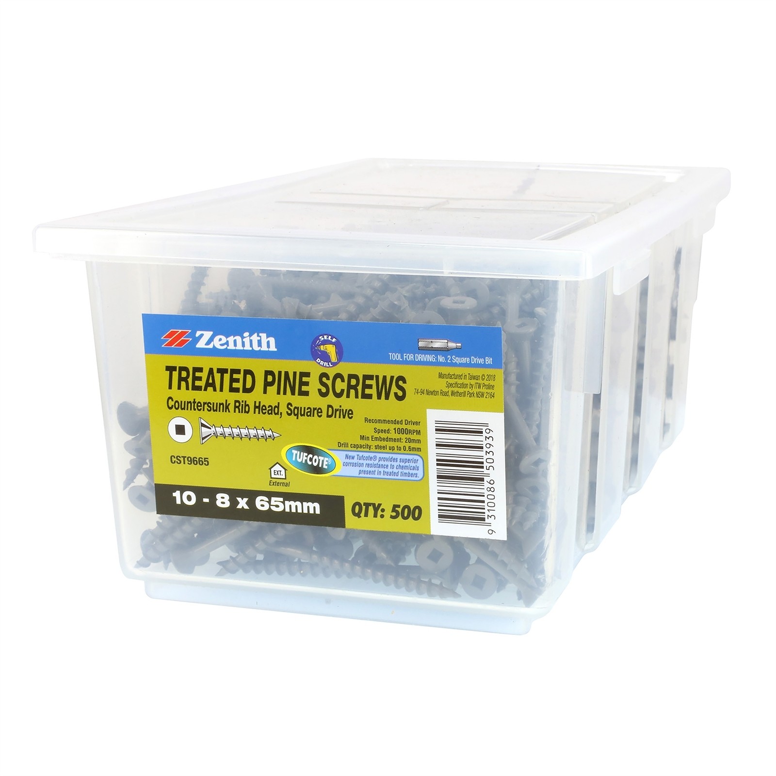 Zenith 10-8 x 65mm Tufcote® Countersunk Rib Head Treated Pine - 500 pieces