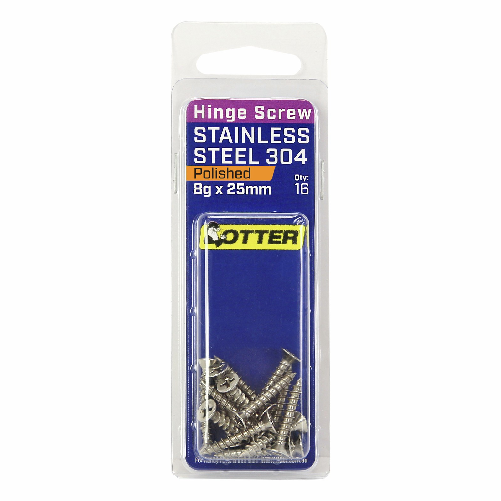 Otter 8 x 25mm Polished Stainless Steel 304 Hinge Screws 2 pcs