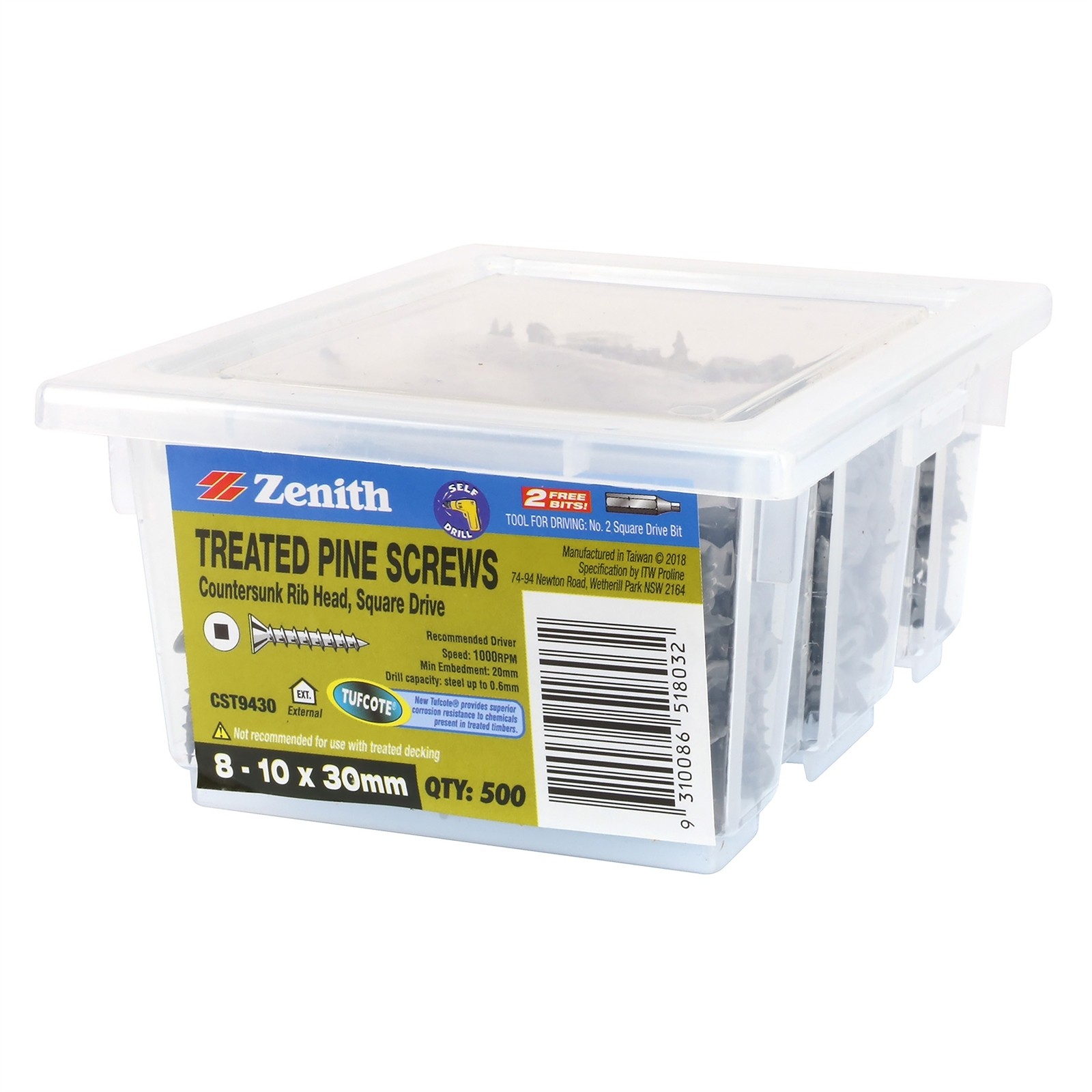 Zenith 8-10 x 30mm Tufcote® Countersunk Rib Head Treated Pine - 500 pieces
