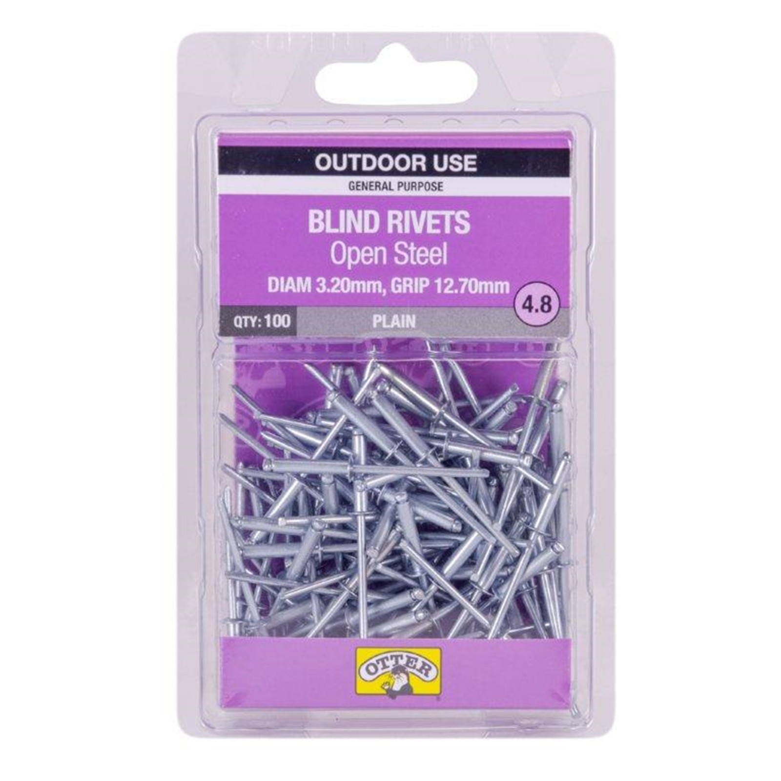 Otter 3.2 x 12.7mm Open Steel Blind Rivets - 100 pieces