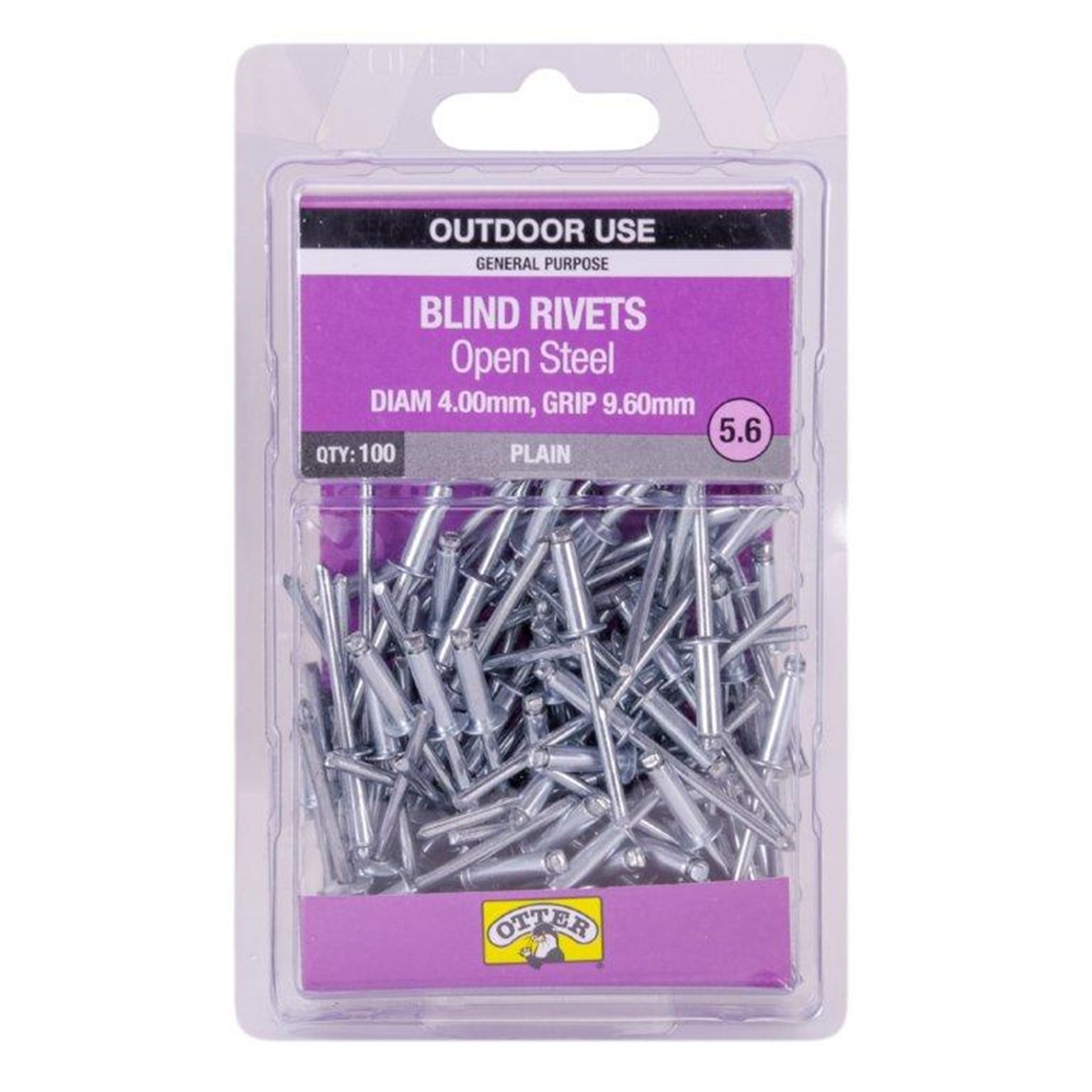 Otter 4.0 x 9.6mm Open Steel Blind Rivets - 100 pieces
