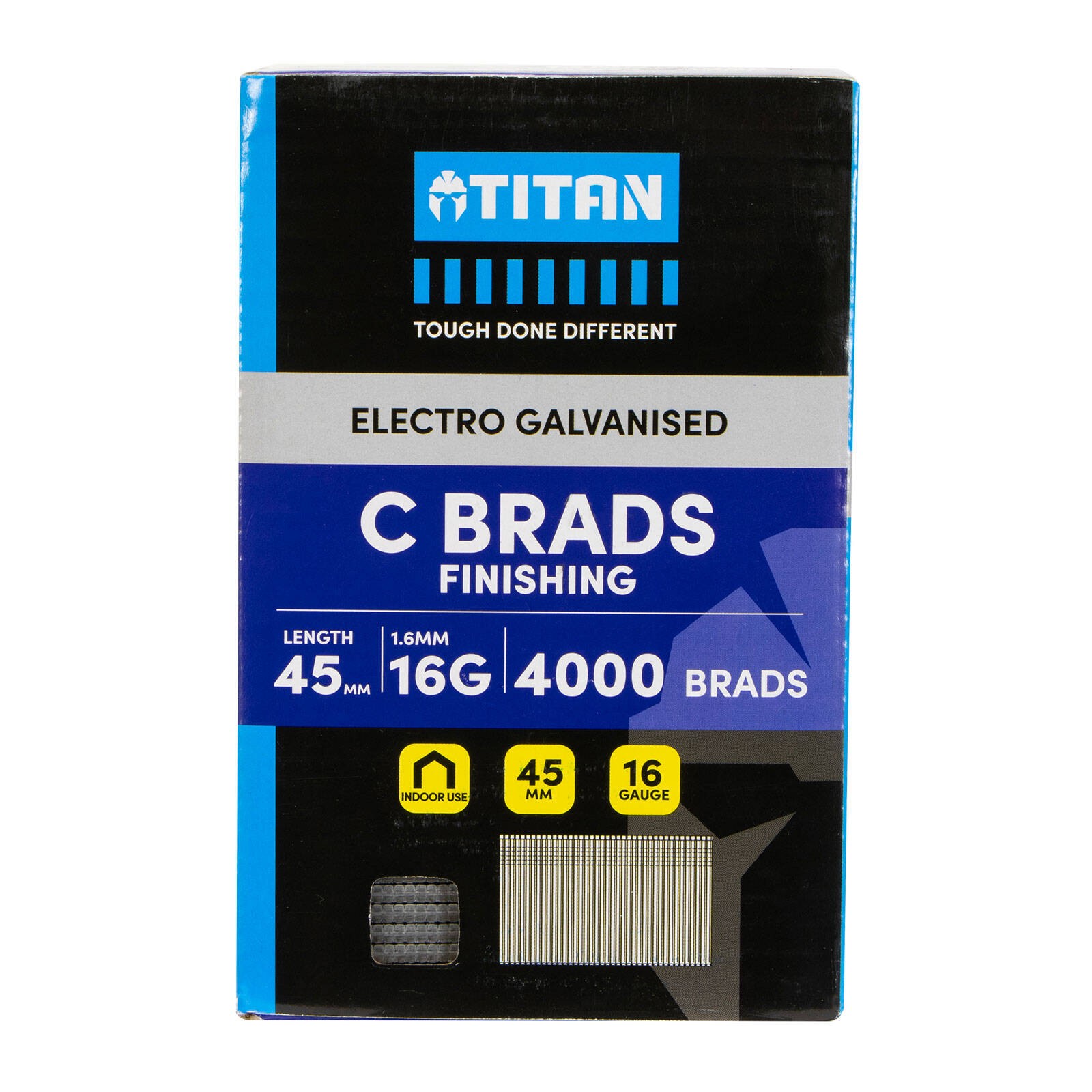 Titan 45 x 1.6mm Electro Galvanised Straight Collated Nail C Brads - 4000 pieces