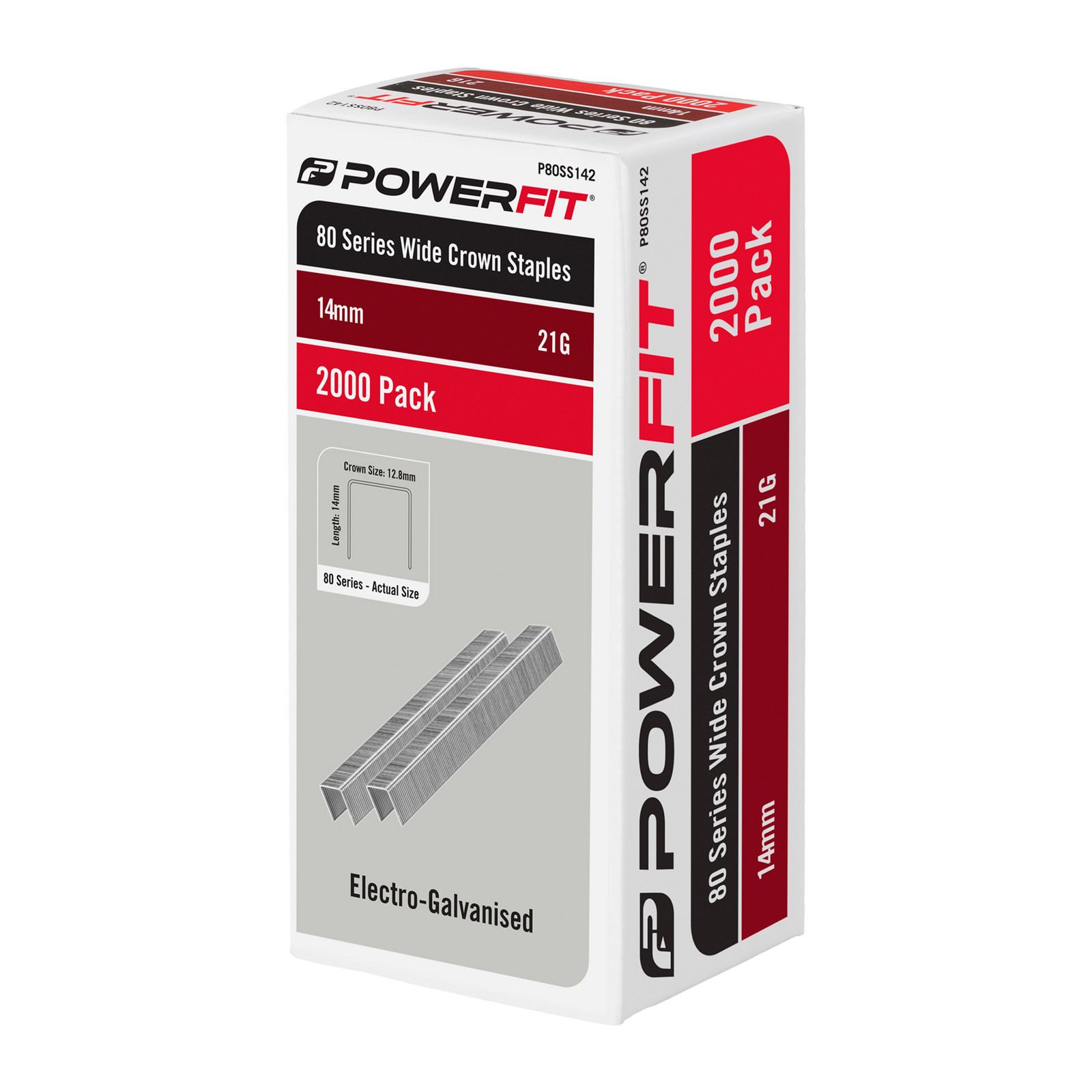 PowerFit 14mm 80 Series Electro-Galvanised Wide Crown Staples - 2000 pieces