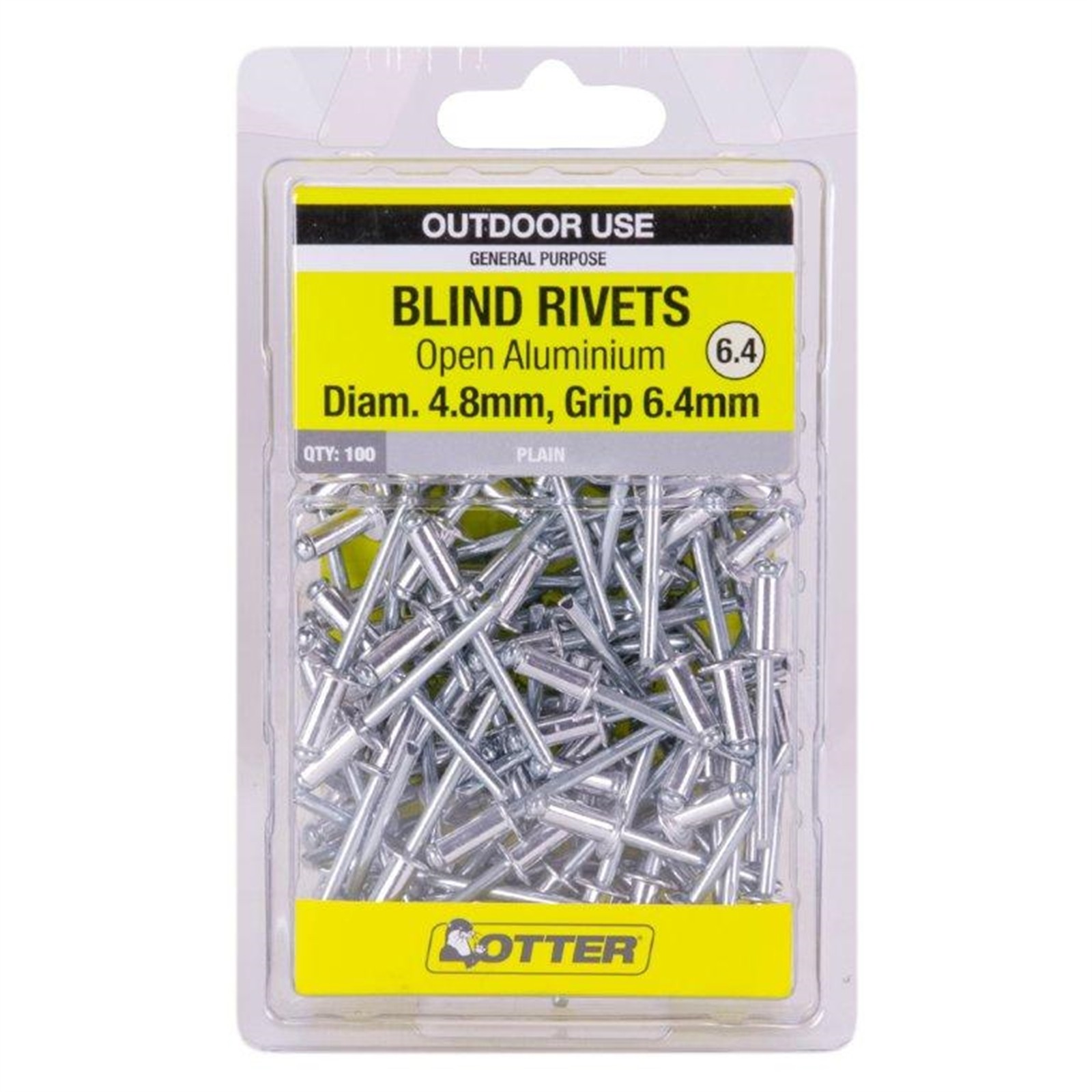 Otter 4.8 x 6.4mm Open Aluminium Blind Rivets - 100 pieces