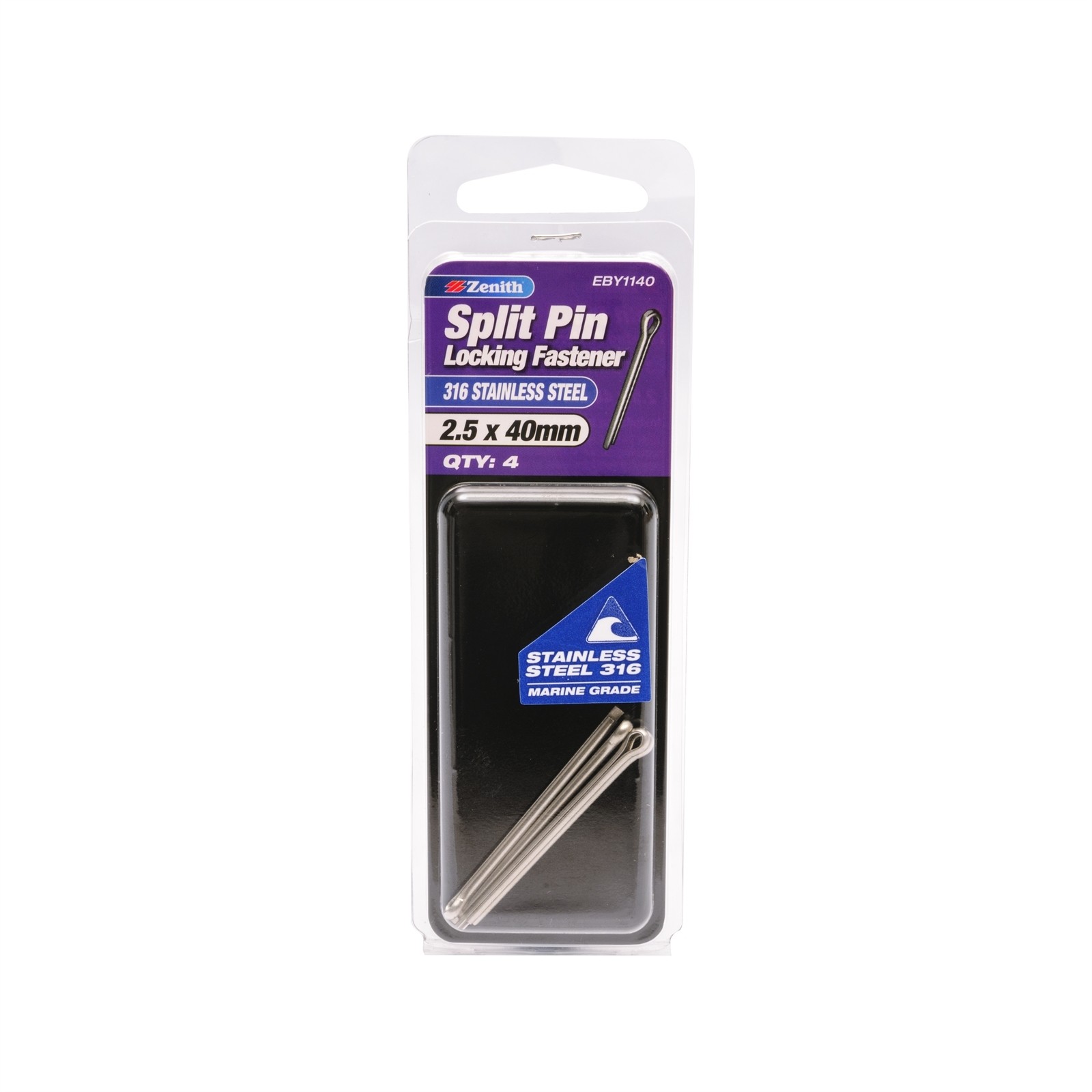 Zenith 2.5 x 40mm 316 Stainless Steel Split Pin - 4 pieces