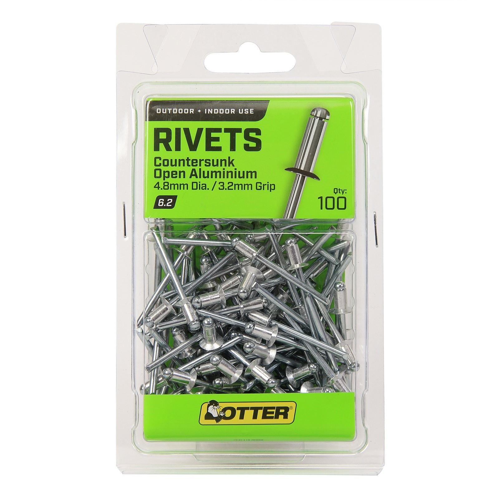 Otter 4.8 x 3.2mm Countersunk Open Aluminium Rivets - 100 pieces