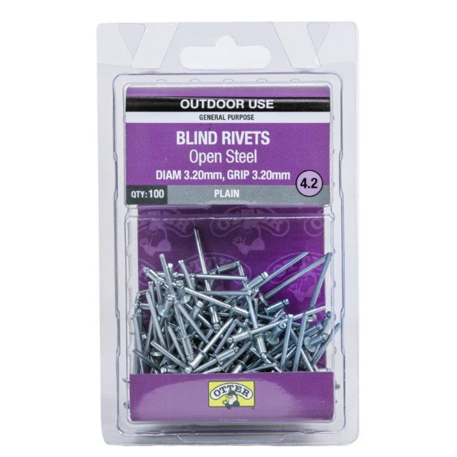 Otter 3.2 x 3.2mm Open Steel Blind Rivets - 100 pieces