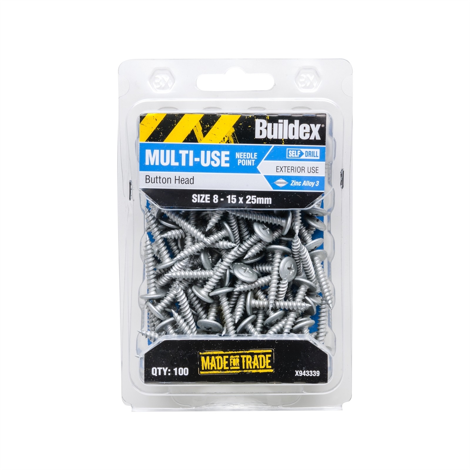 Buildex 8 - 15 x 25mm Button Head Needle Point Screw - 100 pieces