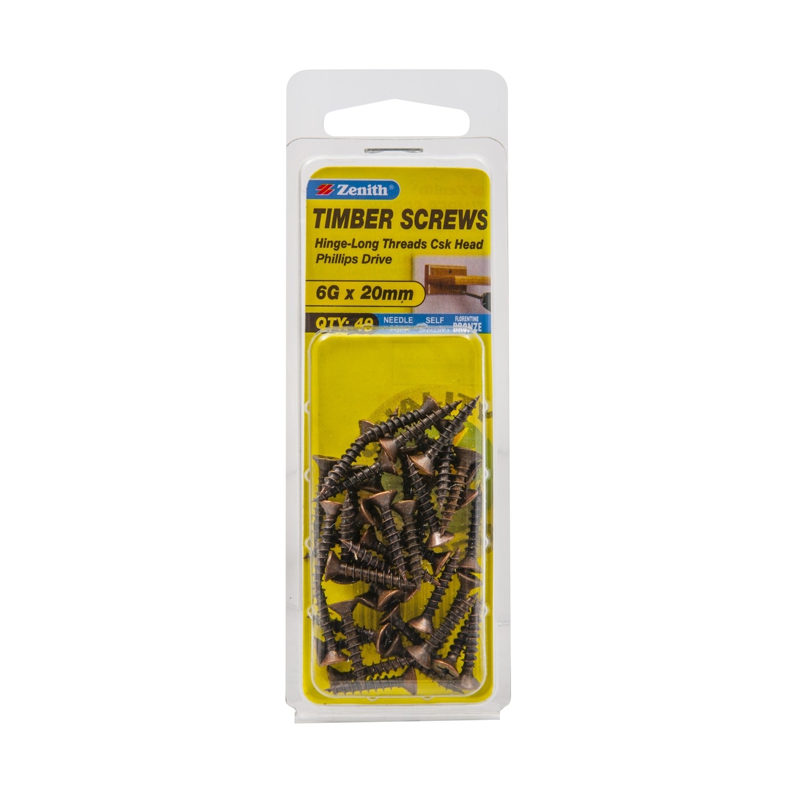 Zenith 6G x 20mm Florentine Bronze Hinge-Long Threads Countersunk Head 2 pieces