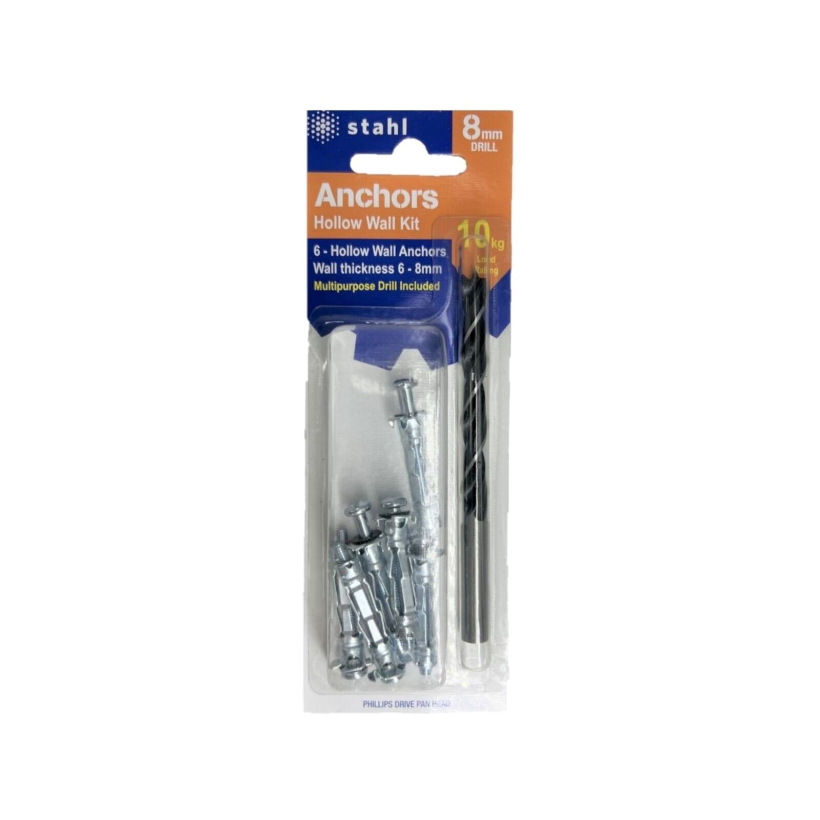 STAHL Hollow Wall Kit 8mm Drill With 6-8 x 32mm Anchors - 6 pieces
