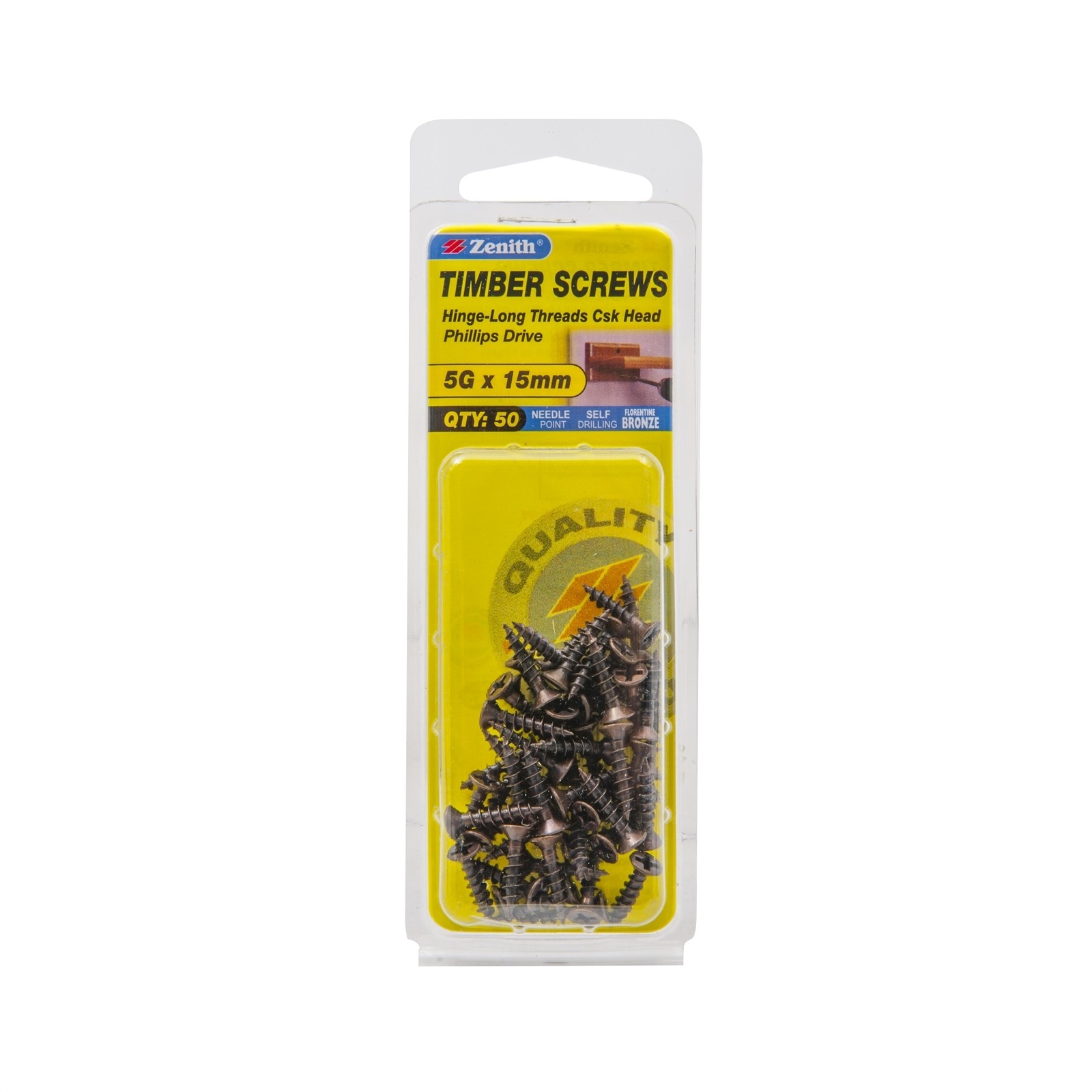 Zenith 5G x 15mm Florentine Bronze Hinge-Long Threads Countersunk Head 2 pieces