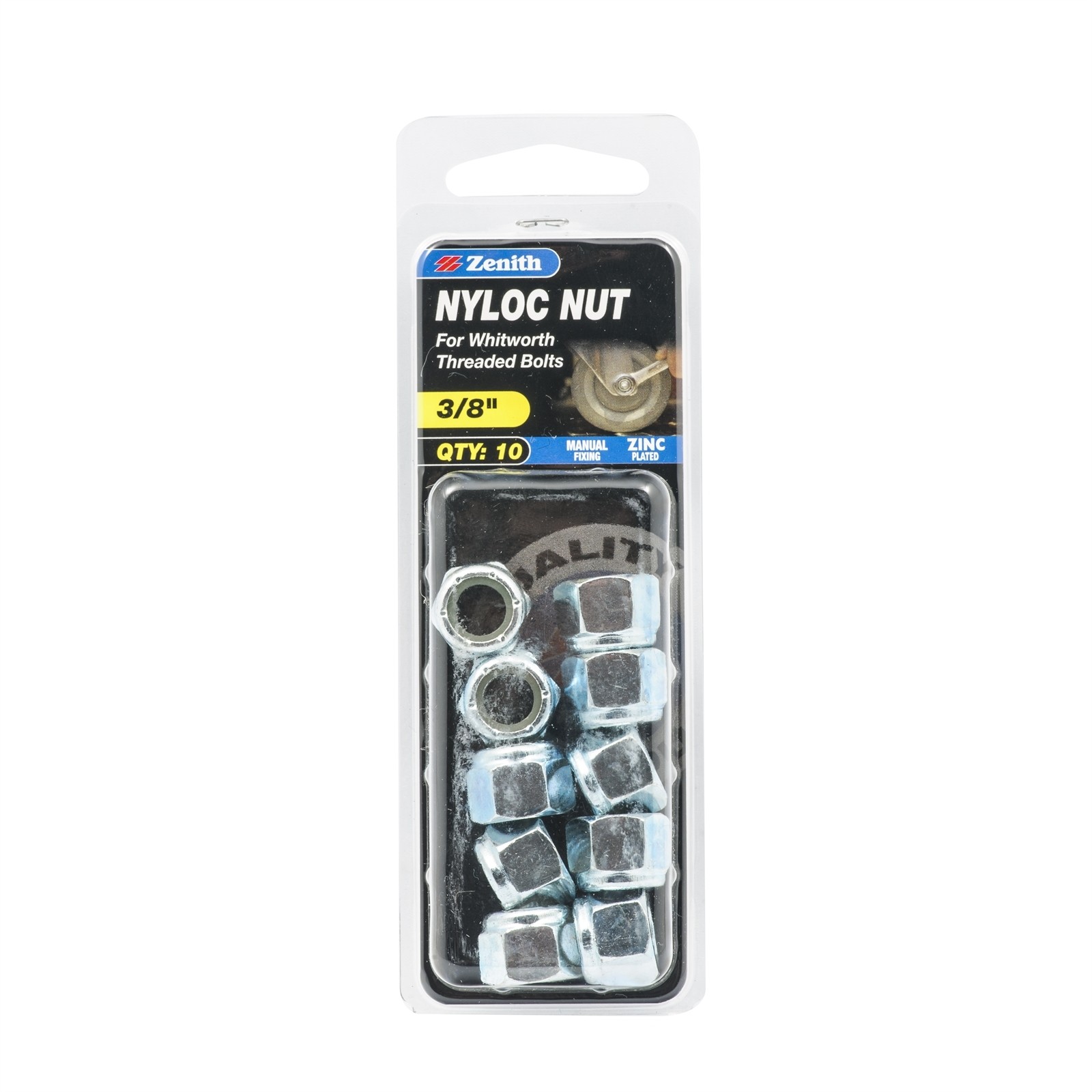 Zenith 3/8" Zinc Plated Nyloc Nuts - 10 pieces