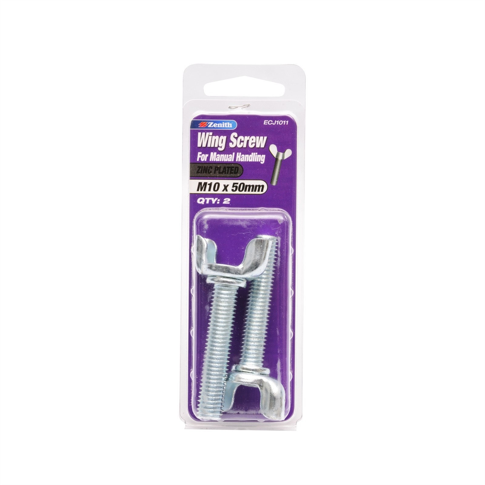 Zenith M10 x 50mm Zinc Plated Wing Screw - 2 pieces