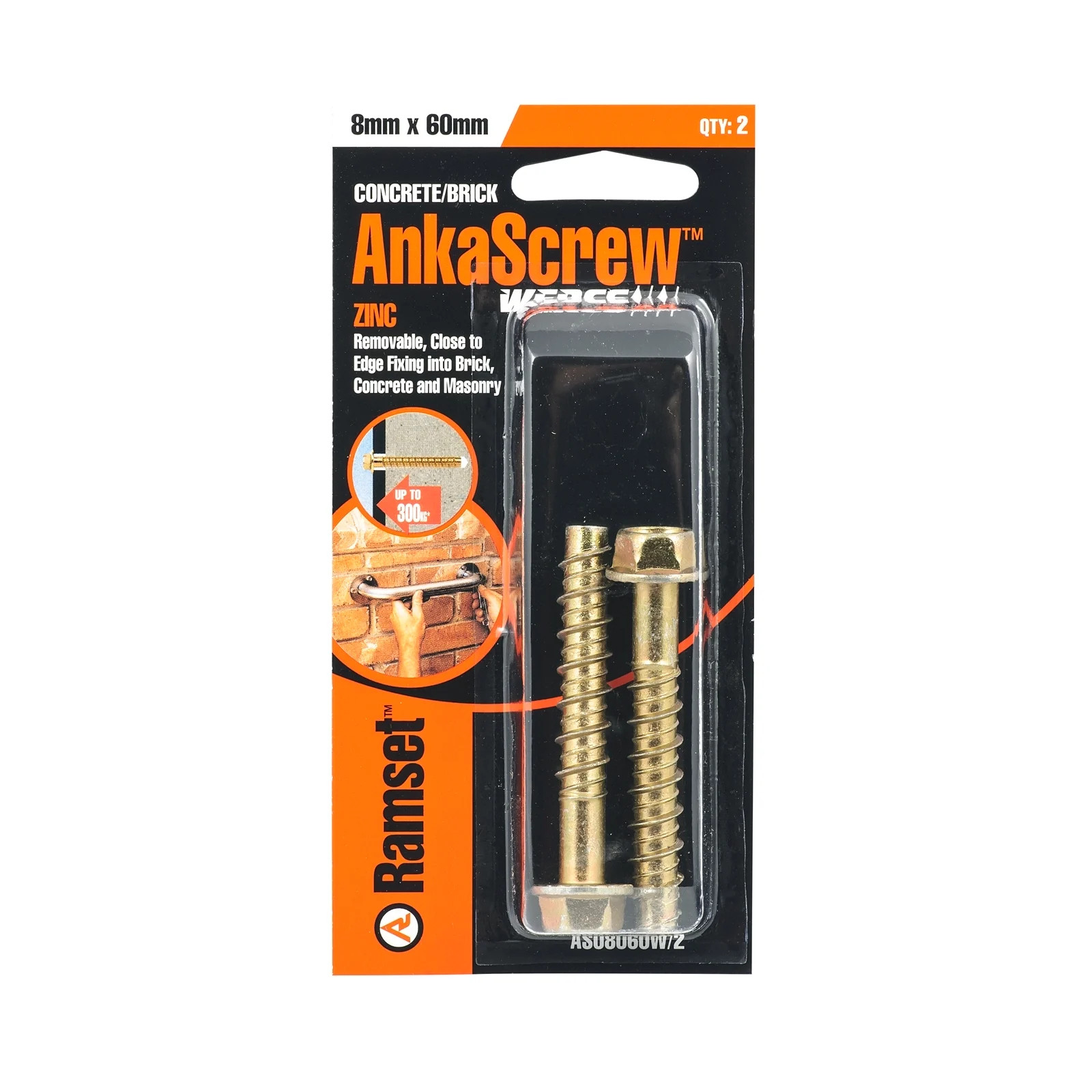 Ramset 8 x 60mm Zinc AnkaScrew Masonry Anchor - 2 pieces