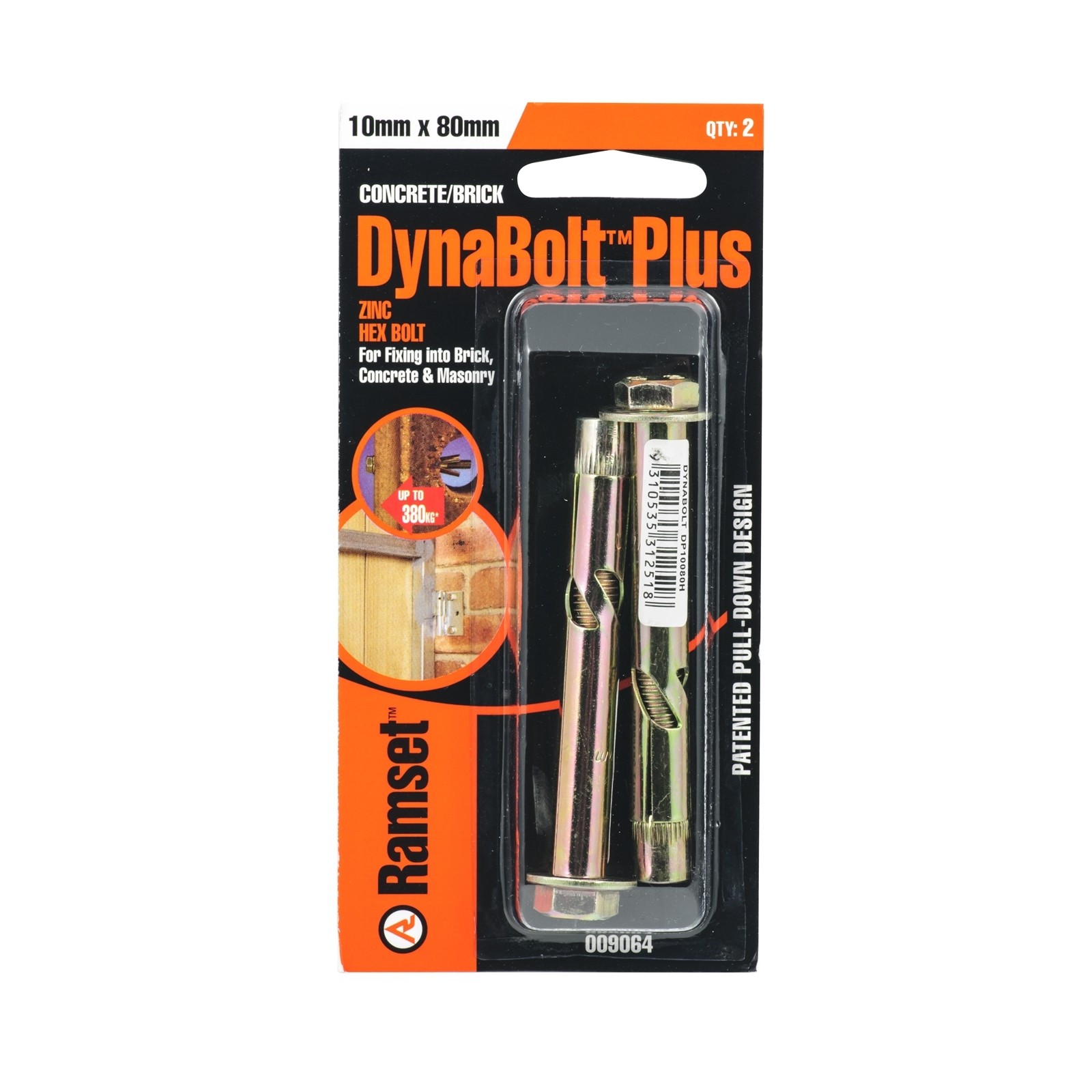 Ramset 10 x 80mm Flush DynaBolt Masonry Anchor - 2 pieces