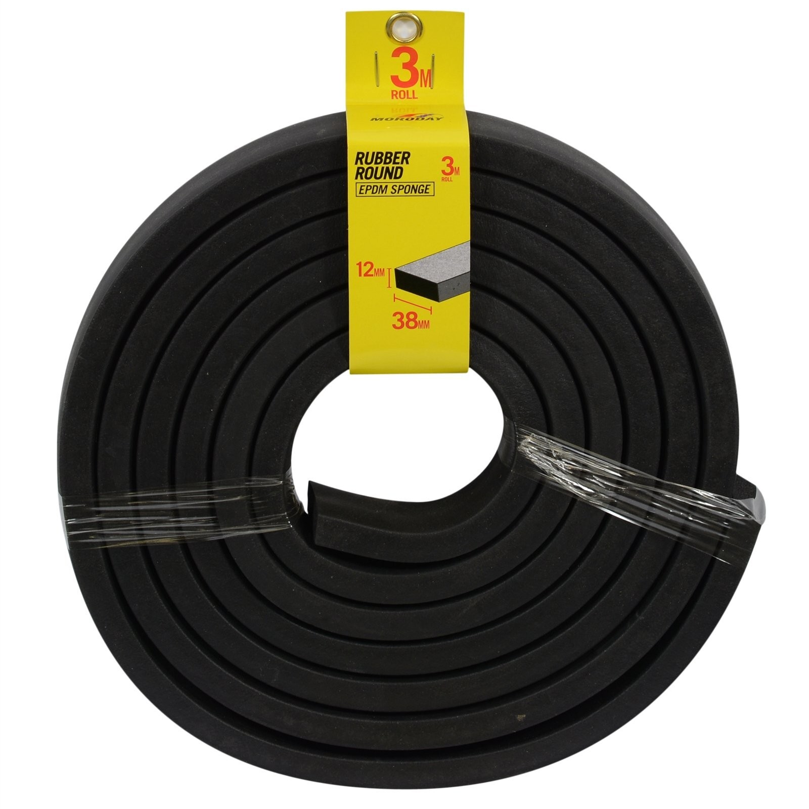 Moroday 12 x 38mm x 3m Black Rubber Rectangle EPDM Sponge