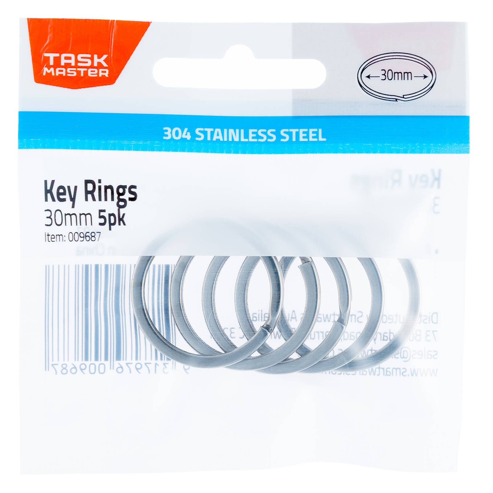 Taskmaster 30mm Stainless Steel Key Ring 2 pcs