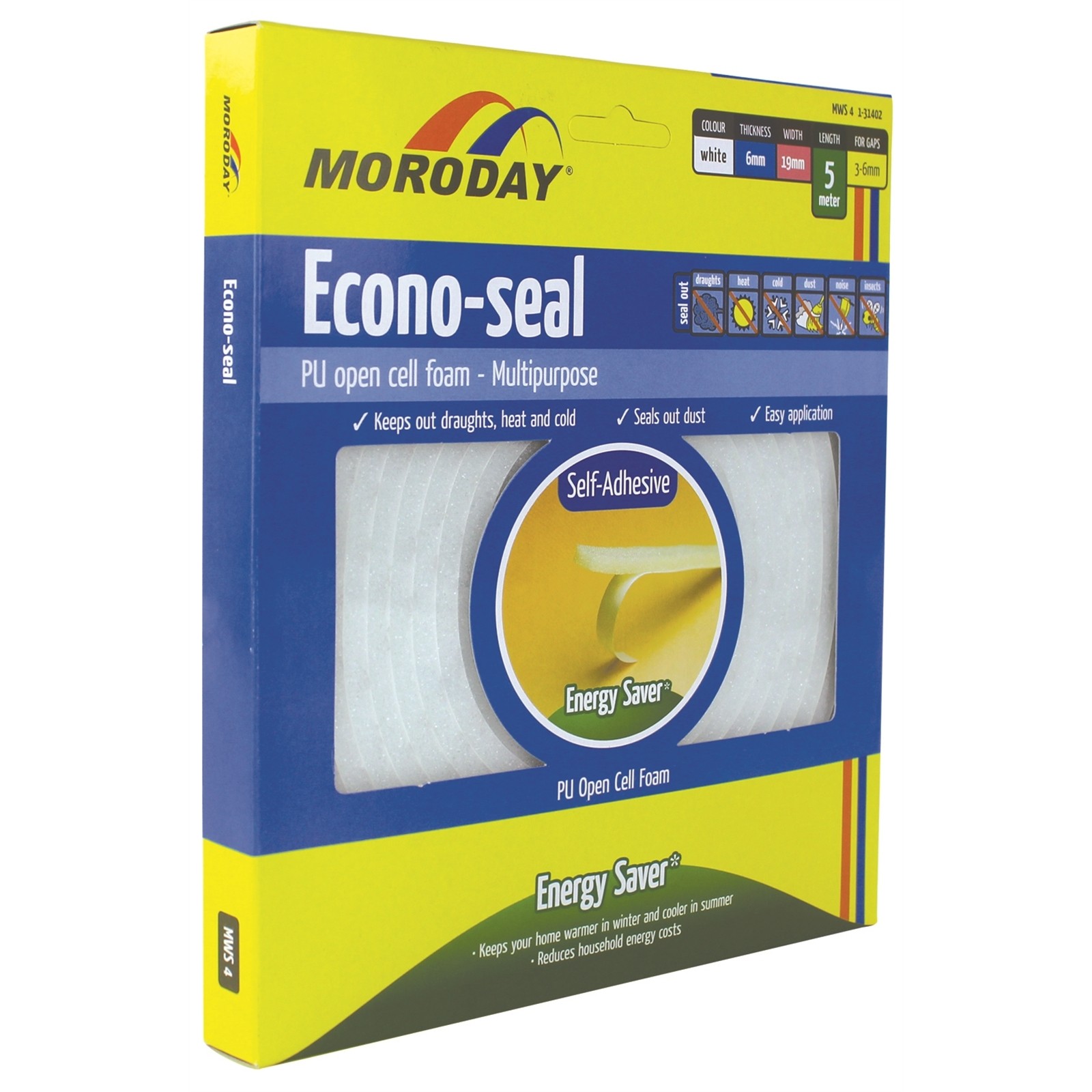 Moroday 6 x 19mm x 5m White Econo Weatherseal Tape